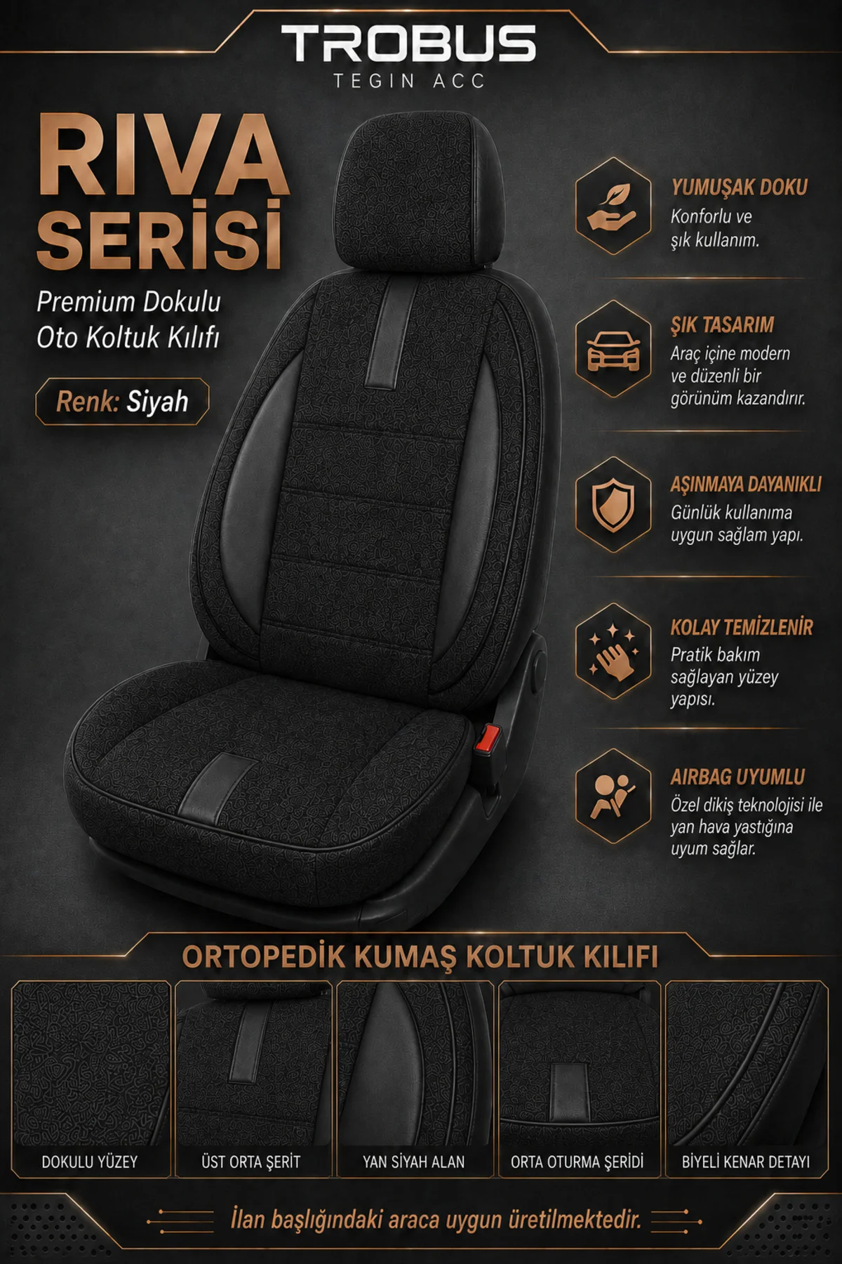 VW Polo Classic 2004-2008 Uyumlu Riva Serisi 2+1 Ticari Siyah Ortopedik Koltuk Kılıfı Fiyatı, Yorumları ve Özellikleri