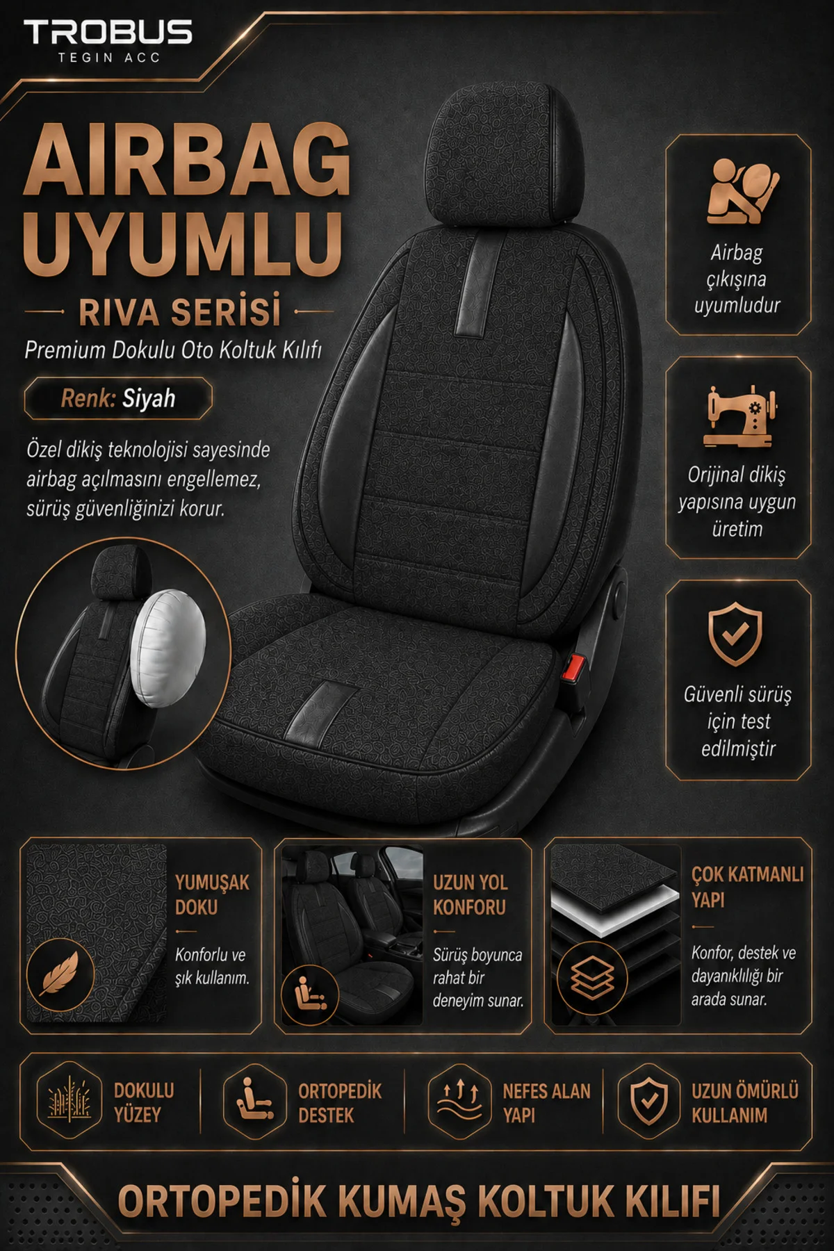 VW Polo Classic 2004-2008 Uyumlu Riva Serisi 2+1 Ticari Siyah Ortopedik Koltuk Kılıfı Fiyatı, Yorumları ve Özellikleri