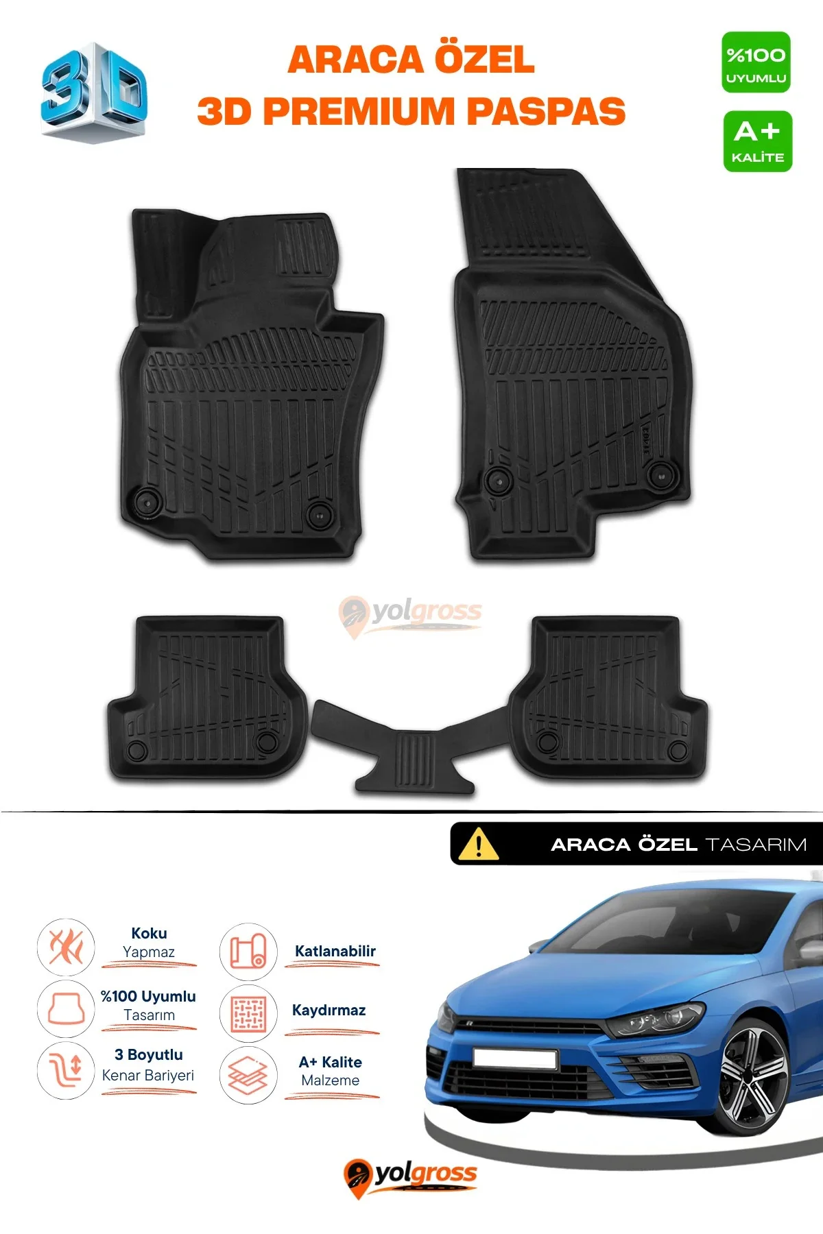 VW Scirocco 3D Pro Havuzlu Paspas 2008 Üzeri A+ Kalite