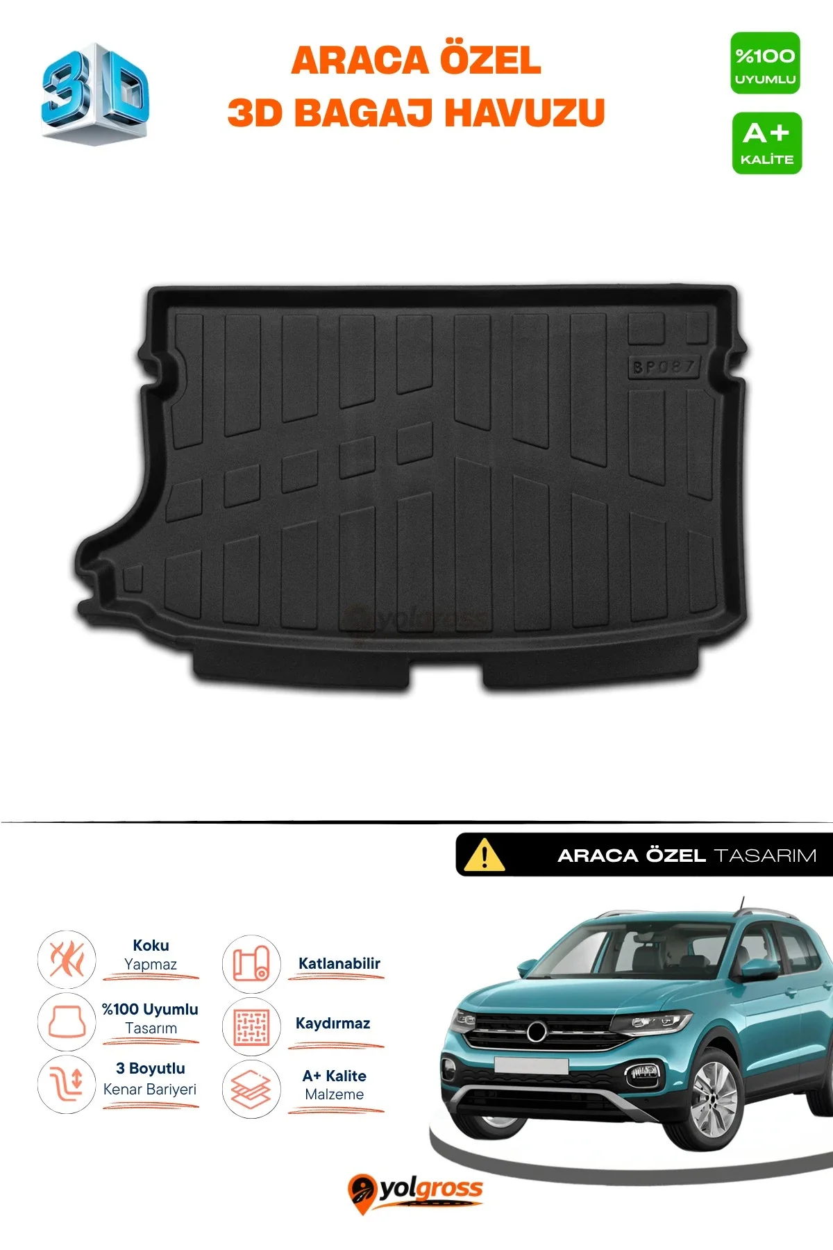 VW T-Cross 3D Pro Bagaj Havuzu Üst Bagaj 2019 Üzeri A+ Kalite