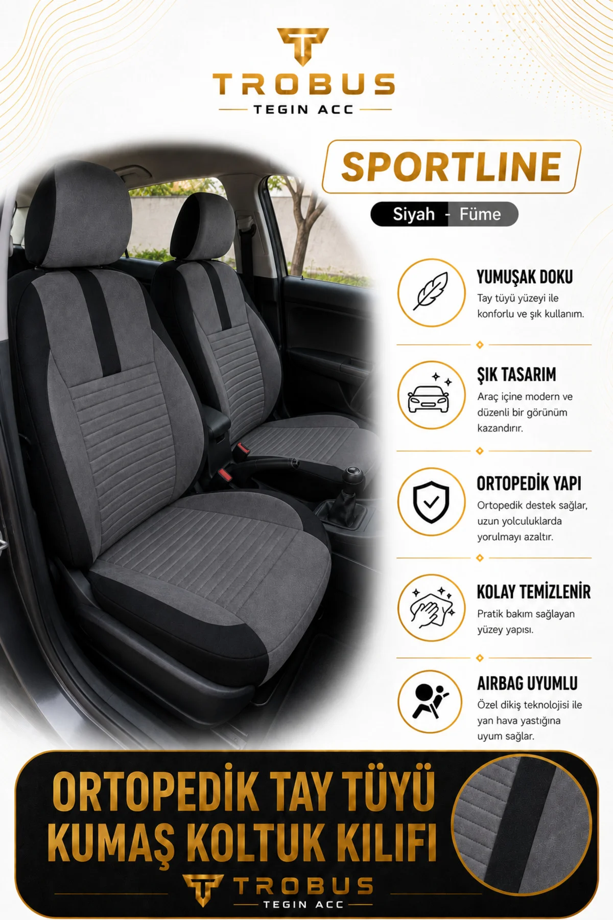 VW T-Roc 2017 Sonrası Uyumlu Sportline Serisi Siyah Kırmızı Ortopedik Tay Tüyü Koltuk Kılıfı