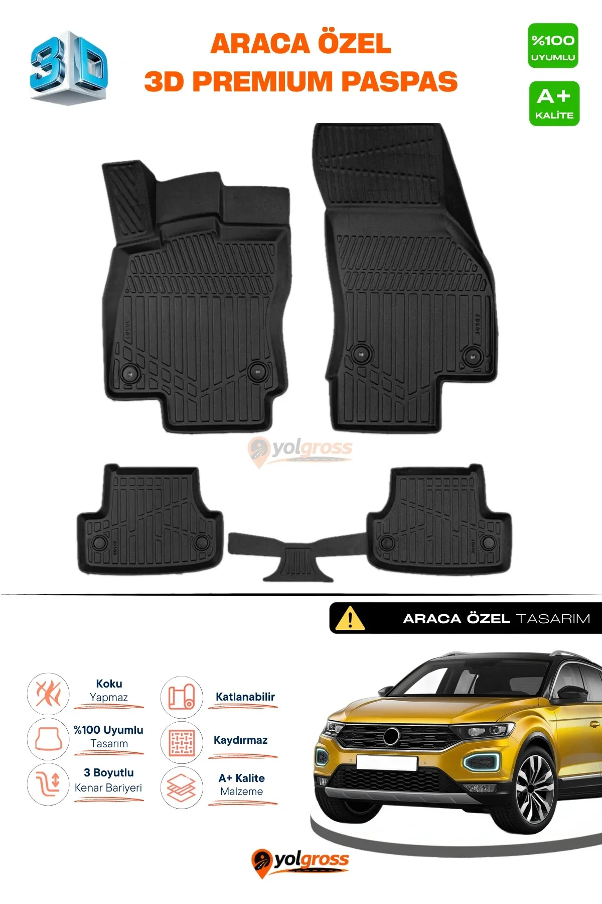 VW T-Roc 3D Pro Havuzlu Paspas 2019-2025 A+ Kalite