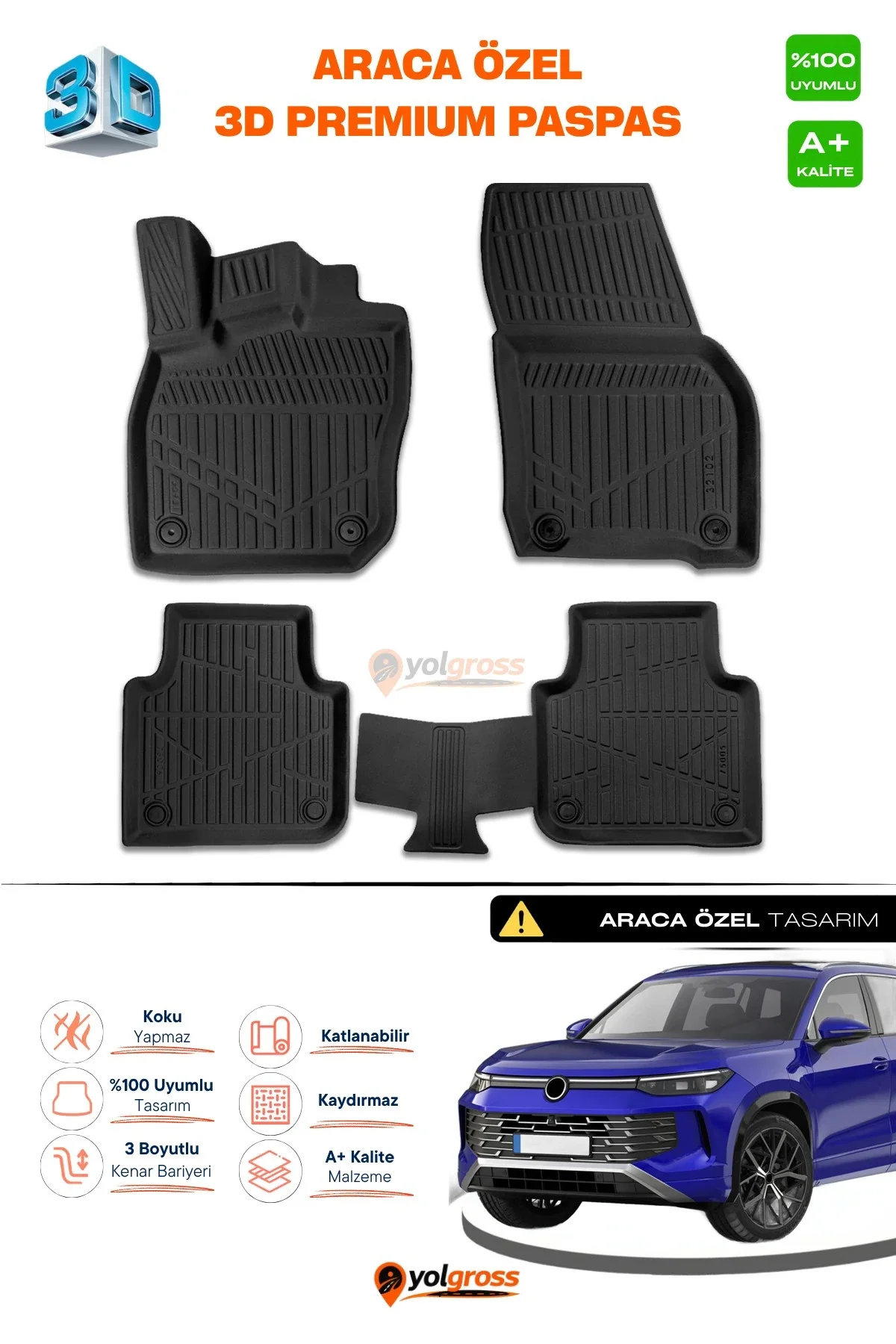 VW Tayron 3D Pro Havuzlu Paspas 2024 Üzeri A+ Kalite