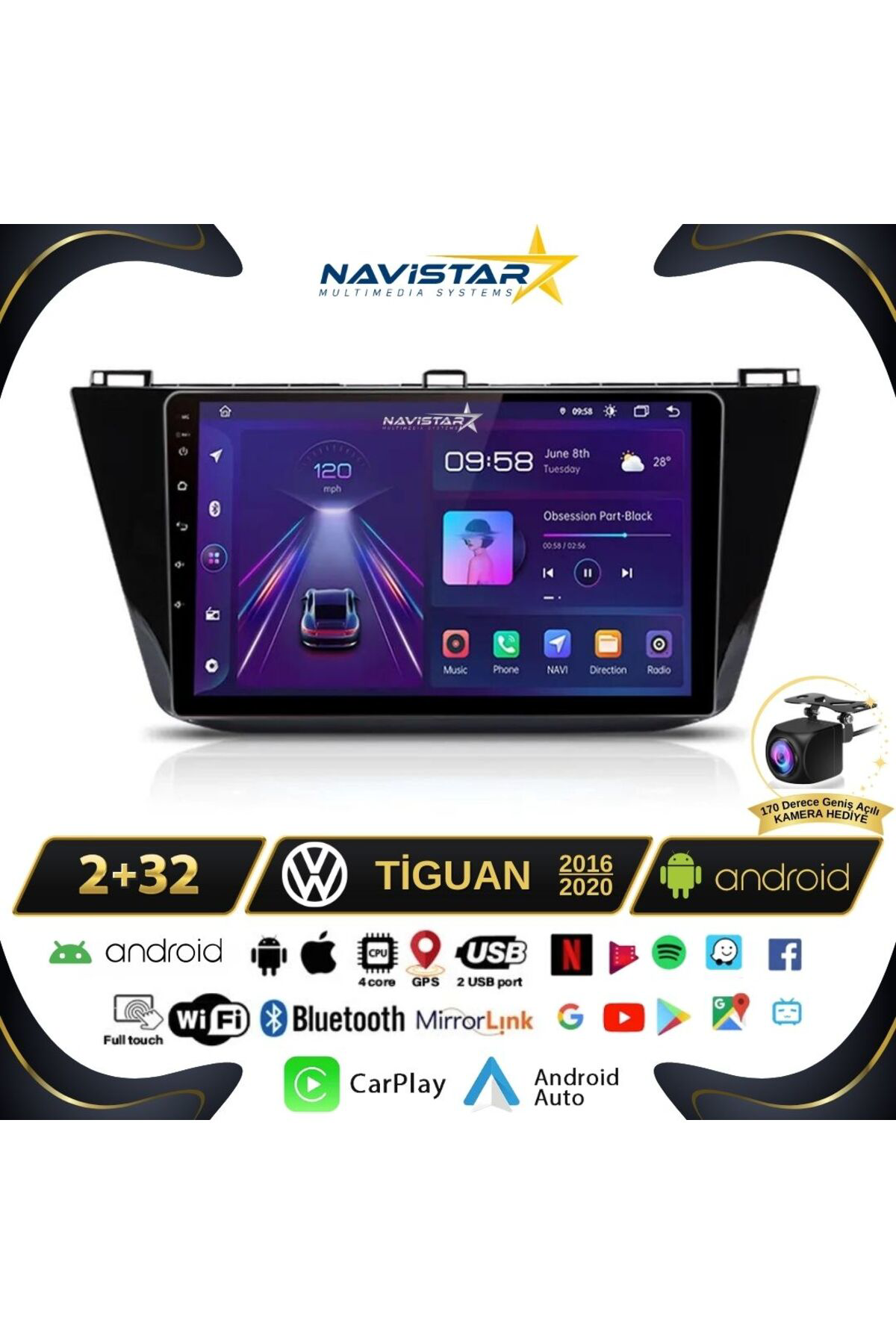 Vw Tiguan 2 32 Gb Kablosuz Carplay 2016-2020 Android 13 Navigasyon Multimedya Sistemi