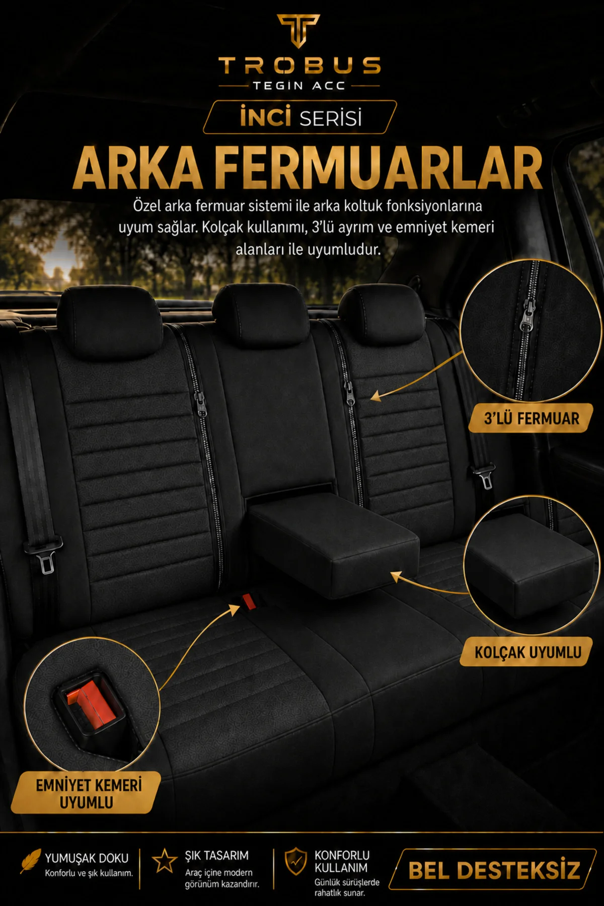 VW Tiguan 2007-2016 Uyumlu İnci Serisi Tay Tüyü Siyah Premium Koltuk Kılıfı