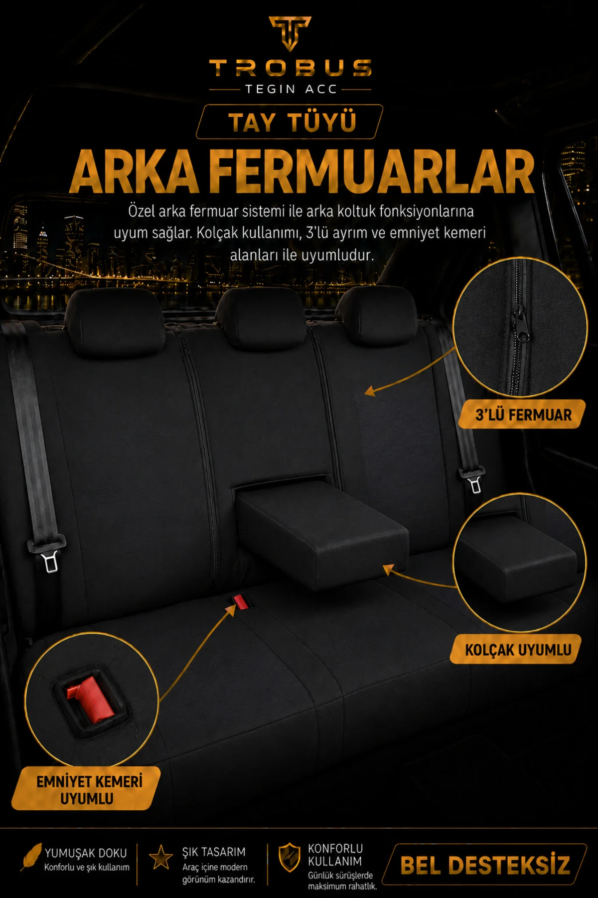 VW Tiguan 2007-2016 Uyumlu Nergis Siyah Ortopedik Tay Tüyü Koltuk Kılıfı