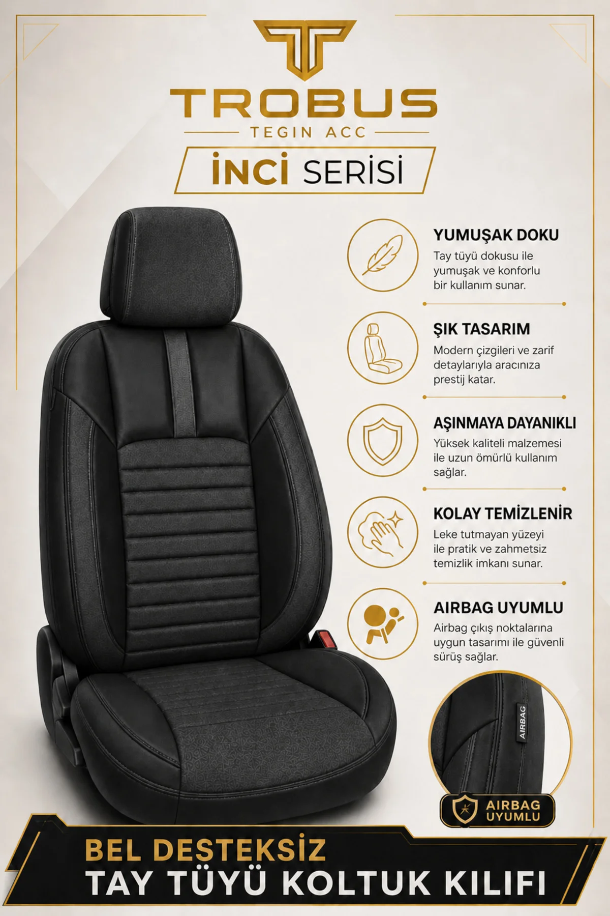 VW Tiguan 2007-2016 Uyumlu İnci Serisi Tay Tüyü Siyah Premium Koltuk Kılıfı