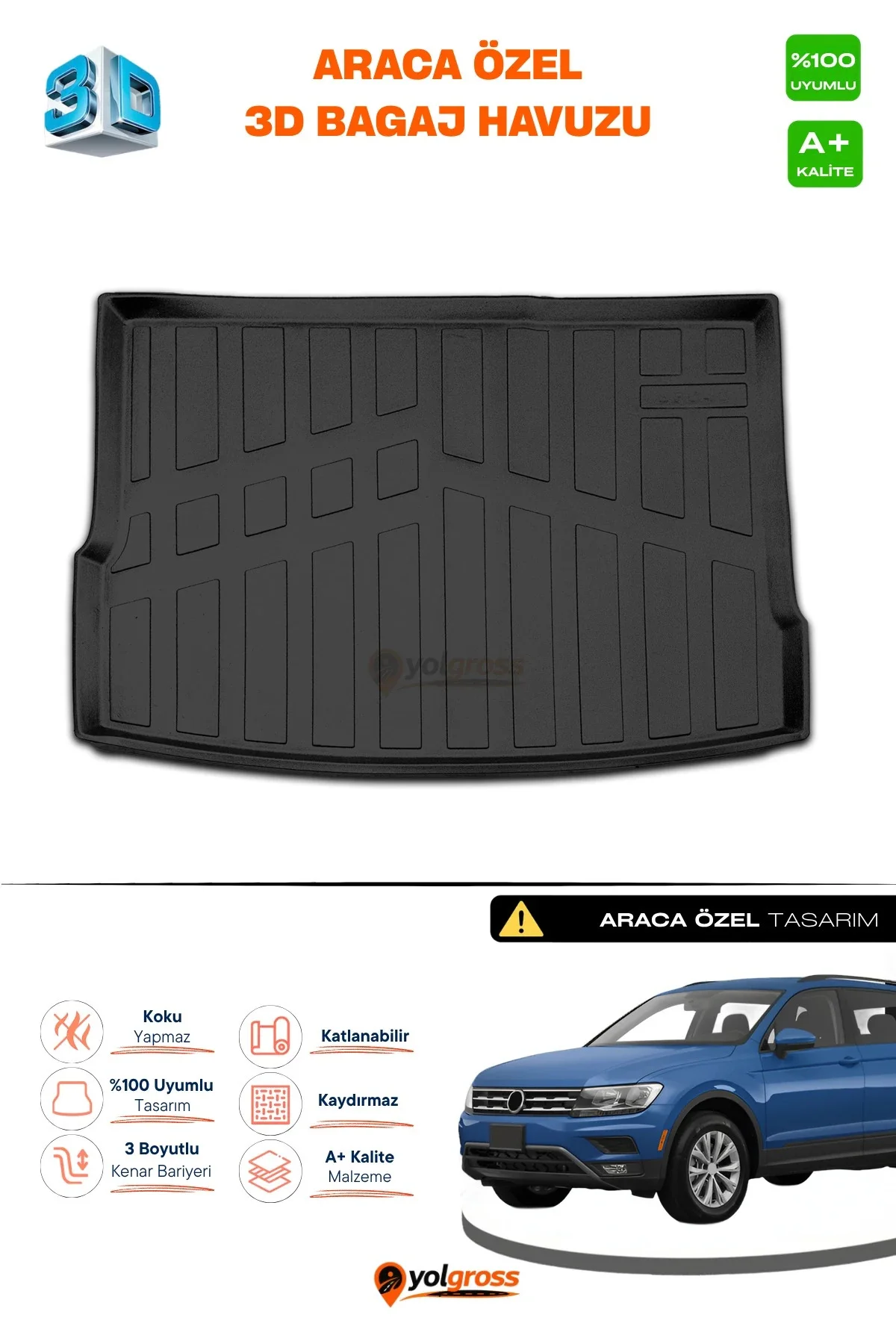 VW Tiguan 3D Pro Bagaj Havuzu 2016-2023 A+ Kalite