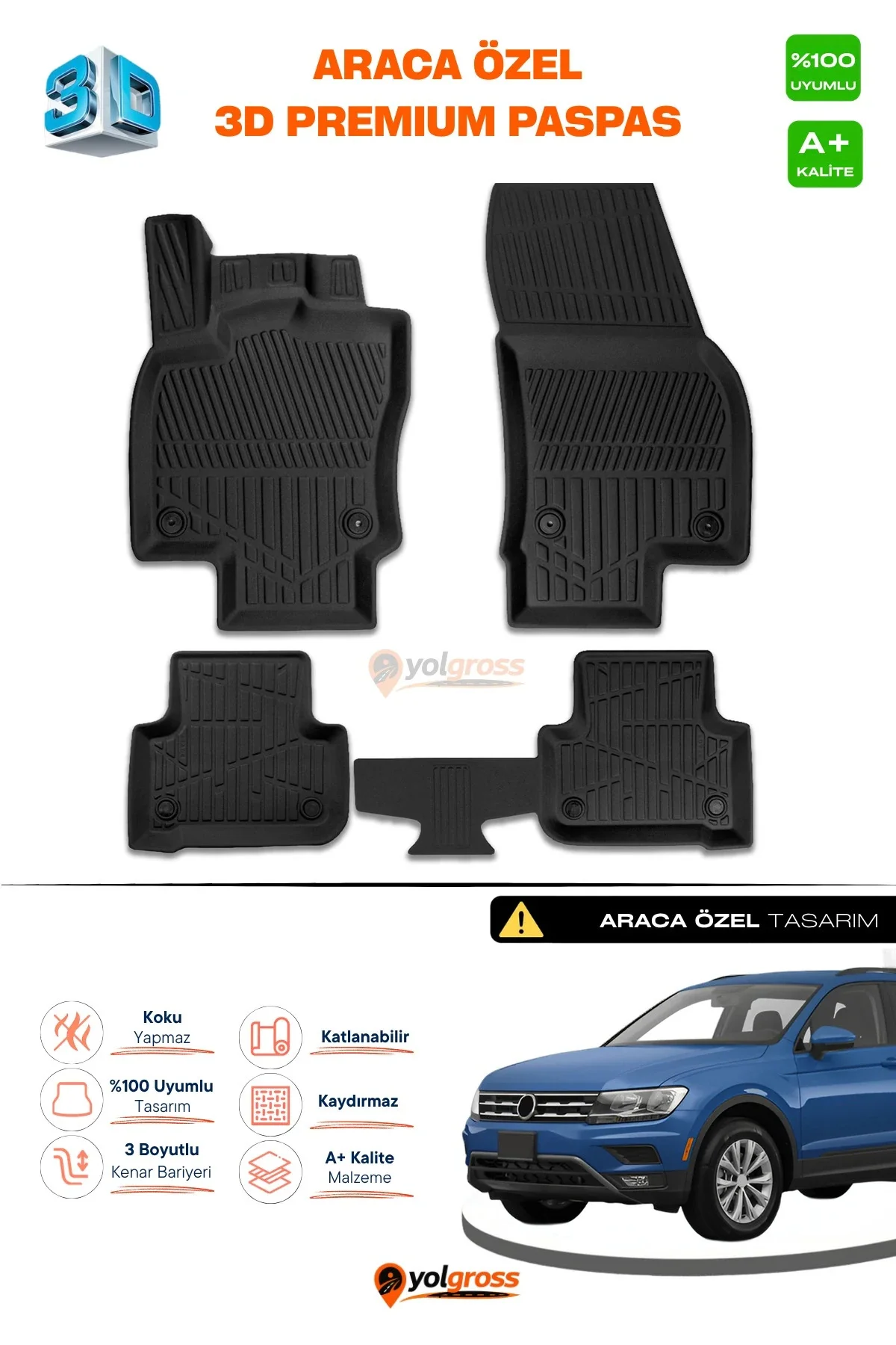 VW Tiguan 3D Pro Havuzlu Paspas 2016-2023 A+ Kalite VW Tiguan 3D Pro Havuzlu Paspas 2016-2023 A+ Kalite