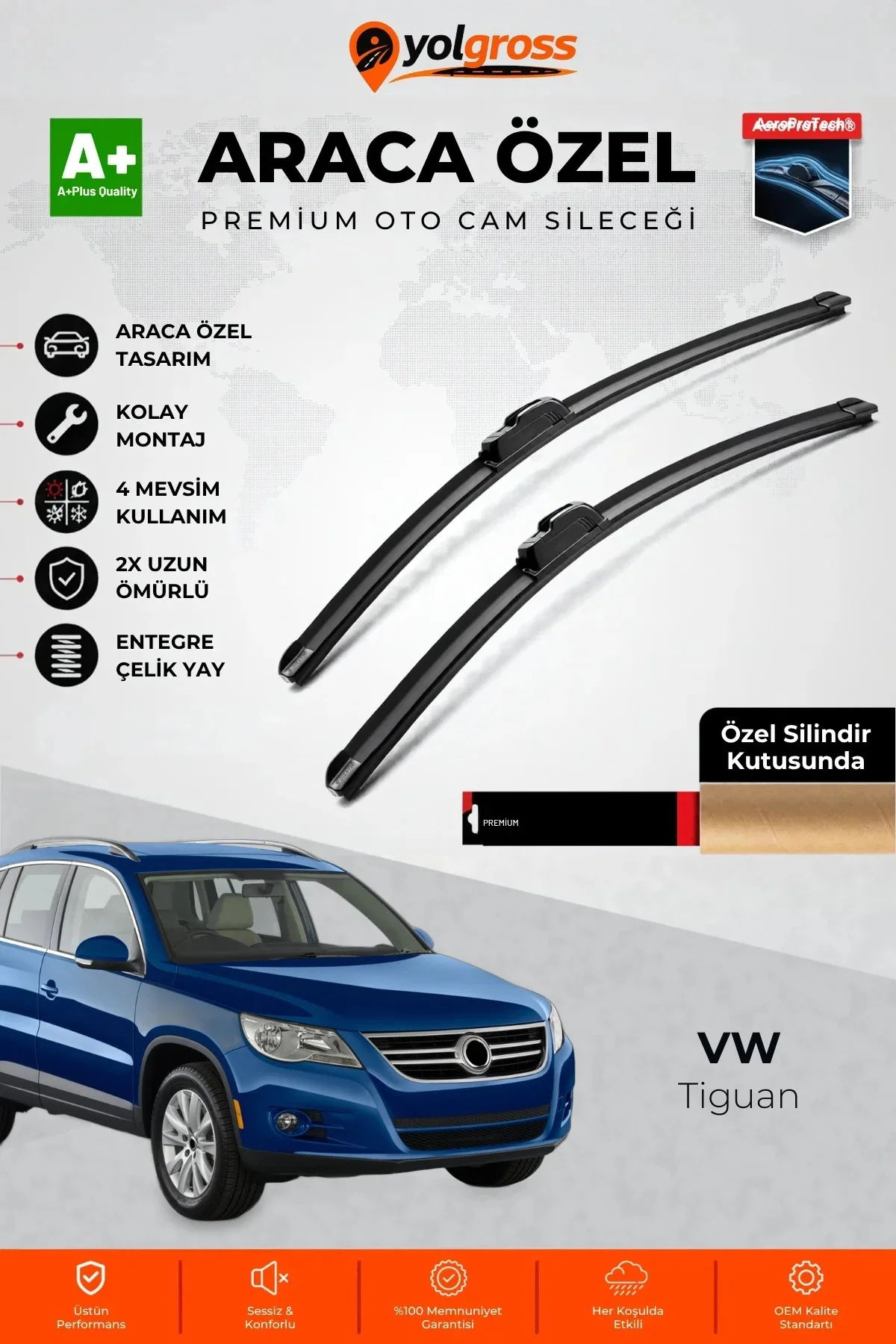 VW Tiguan Ön Cam Silecek Seti 2007-2016 Premium Araca Özel 60-50 Cm A+ Kalite