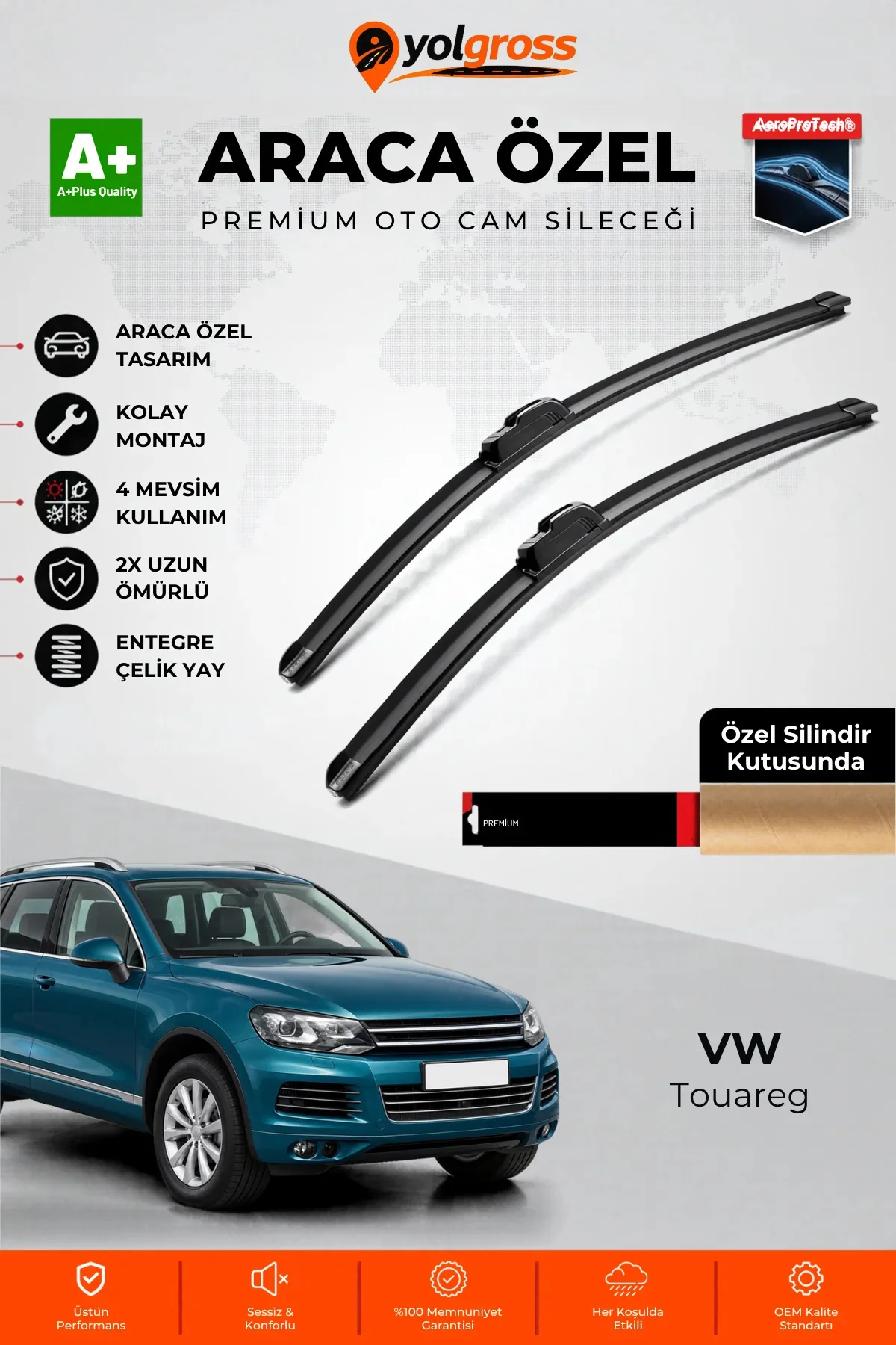VW Touareg Ön Cam Silecek Seti 2010-2018 Premium Araca Özel 65-65 Cm A+ Kalite
