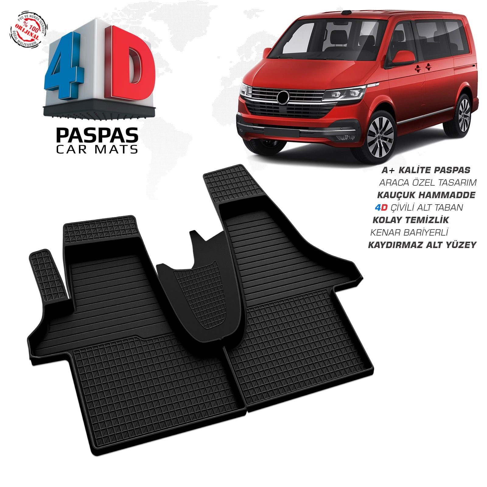 VW Transporter T6.1 4D Araca Özel Havuzlu Kauçuk Paspas 2019 ve Ü Fiyatı, Yorumları ve Özellikleri