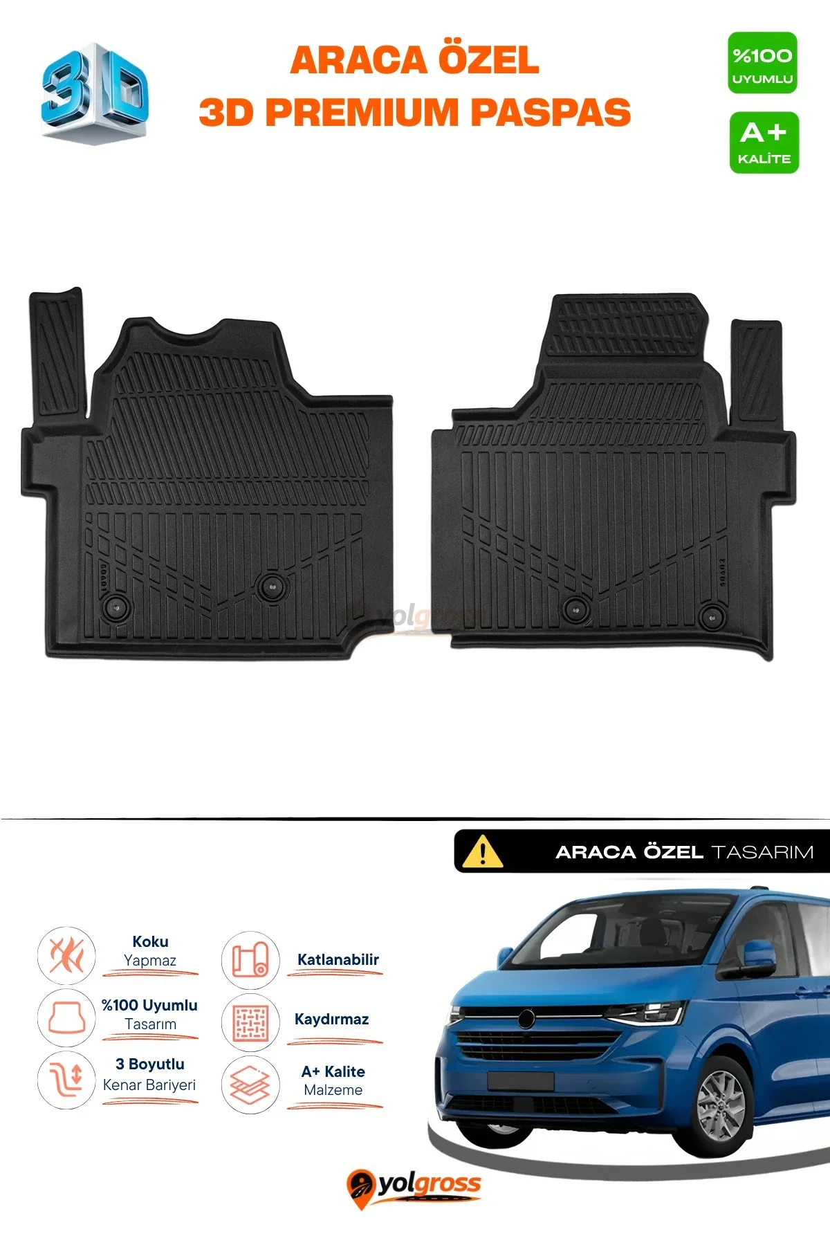 VW Transporter T7 Panelvan 3D Pro Havuzlu Paspas Ön 2'Li 2024 Üzeri A+ Kalite VW Transporter T7 Panelvan 3D Pro Havuzlu Paspas Ön 2'Li 2024 Üzeri A+ Kalite