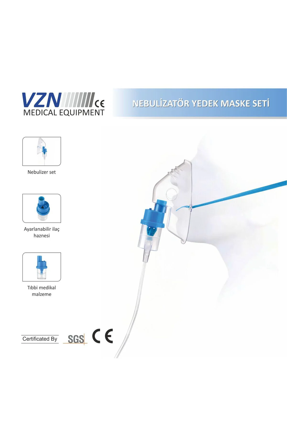VZN BASINÇ AYARLI HAZNELİ NEBULİZATÖR MASKESİ (YETİŞKİN) 1 ADET