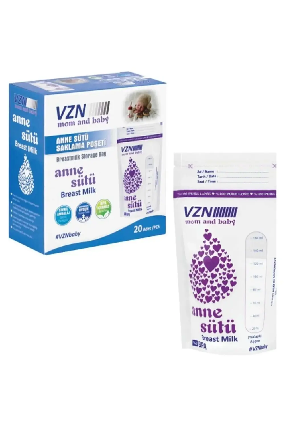 Vzn Süt Saklama Poşeti (TORBASI) 20'li Ambalajlarda