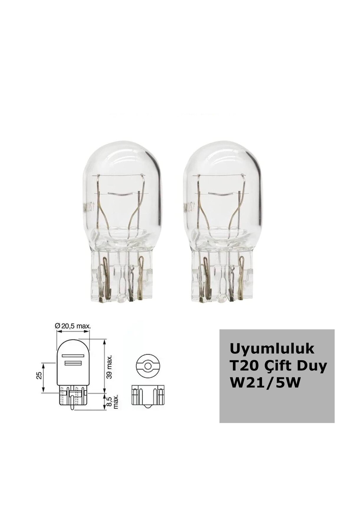 W21 Tip 5W Çift Duylu Halojen Ampul 12V 2 Adet