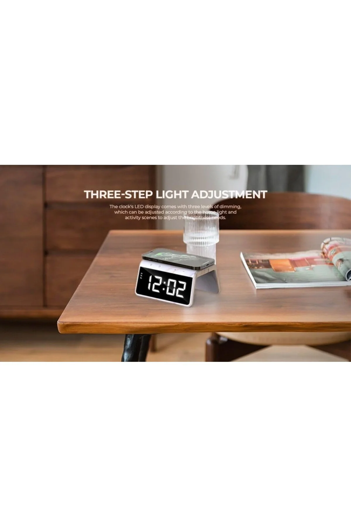 W320 Hızlı Wireless Şarj, Saat ve Gece Lambası (Fast 15W) 6 in 1 (Bej)