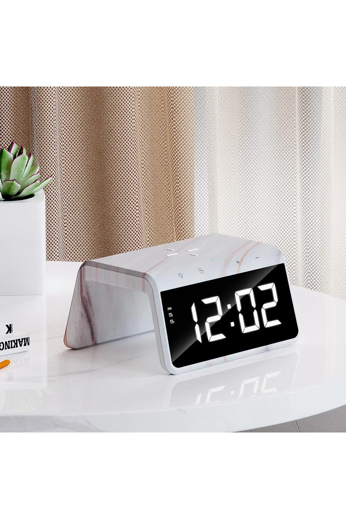 W320 Hızlı Wireless Şarj, Saat ve Gece Lambası (Fast 15W) 6 in 1 (Bej)