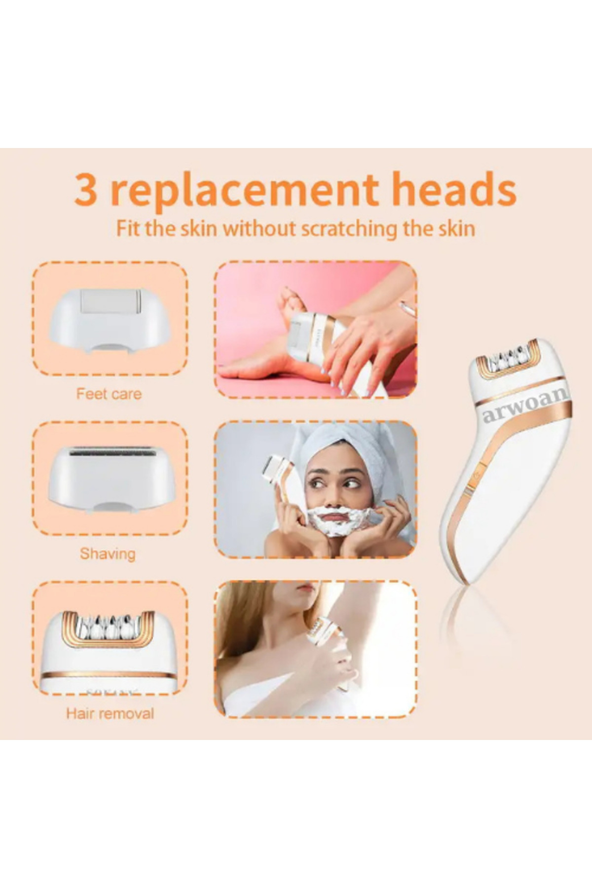 Arwoan Wa-205 3’Ü 1 Arada Şarjli Epilatör Tiraş & Topuk Törpüsü Dahil Ki
