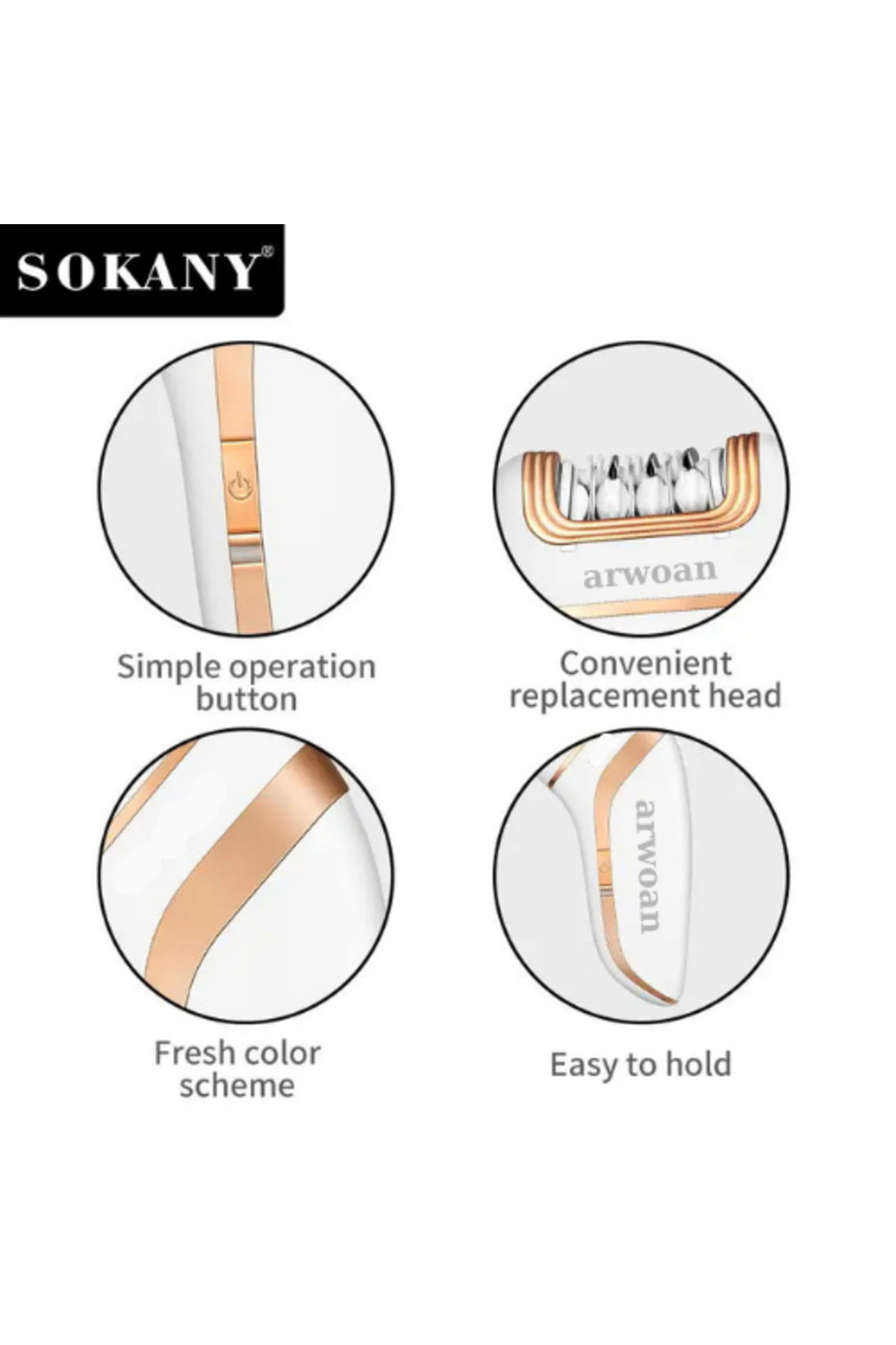 Arwoan Wa-205 3’Ü 1 Arada Şarjli Epilatör Tiraş & Topuk Törpüsü Dahil Ki