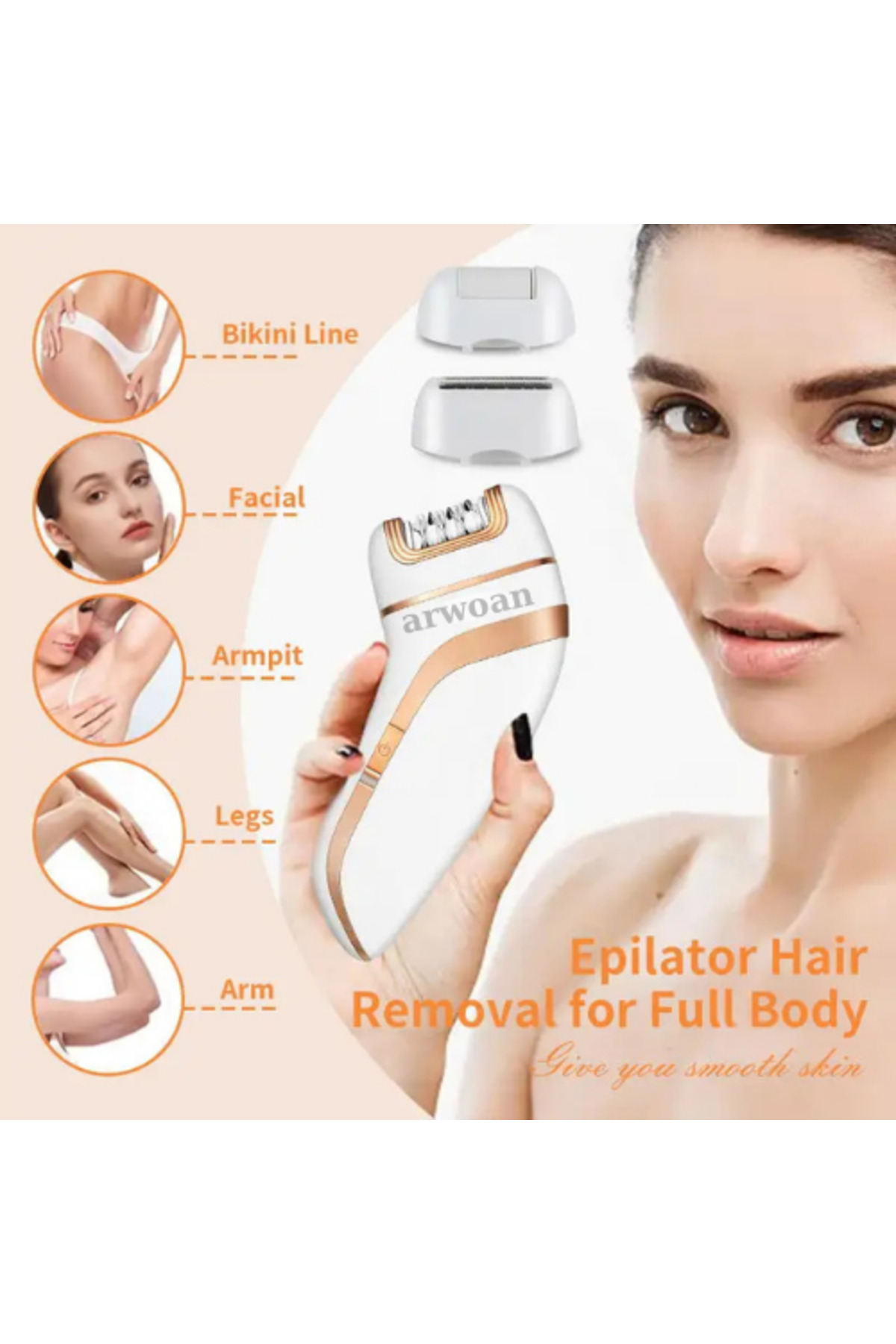 Arwoan Wa-205 3’Ü 1 Arada Şarjli Epilatör Tiraş & Topuk Törpüsü Dahil Ki