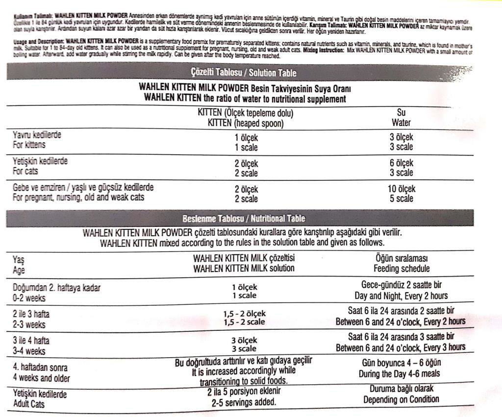 Wahlen Kitten Milk Yavru Kedi Süt Tozu 230 Gr