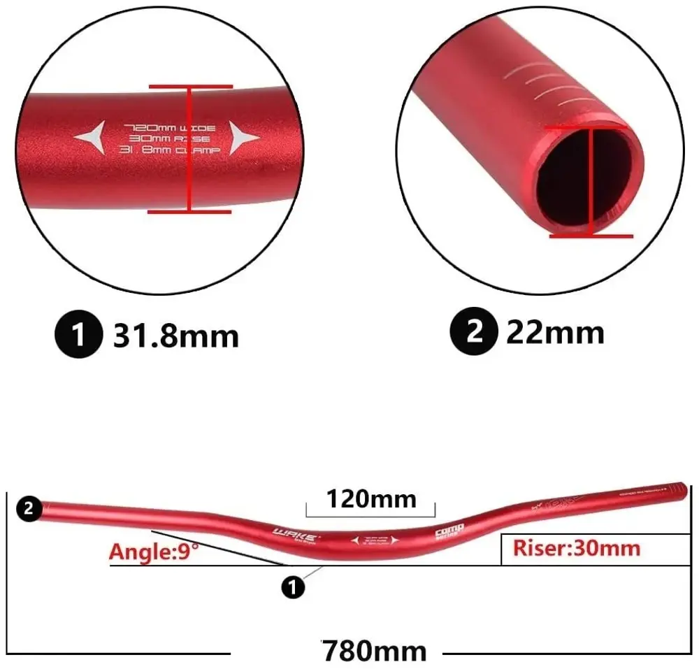 Wake Alüminyum 31.8 780mm Riser Mtb Gidonu + Gidon Boğazı Seti