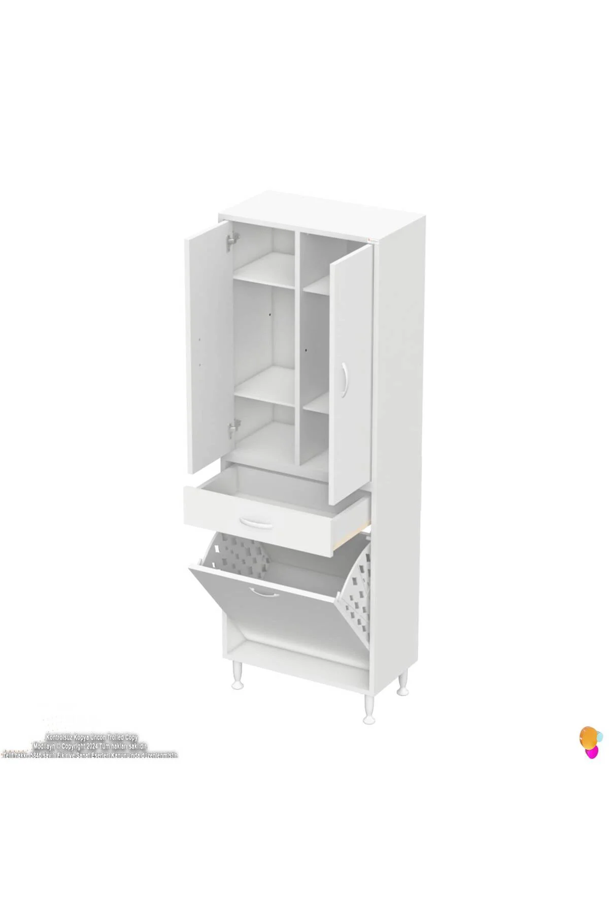 Wall Beyaz Banyo Dolabı 55 cm Tek Göz Bölmeli Sepet 55x171x32,5 c