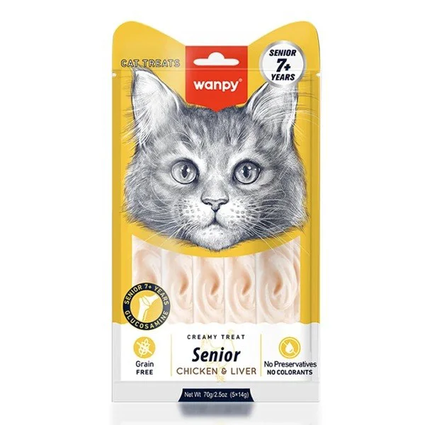 Wanpy Senior Tavuklu & Ciğerli 7+ Yaşlı Sıvı Kedi Ödül Maması 5x1