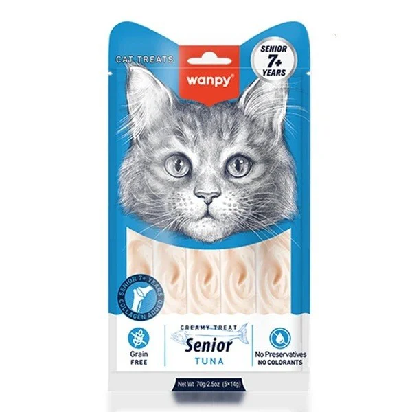 Wanpy Senior Ton Balıklı 7+ Yaşlı Sıvı Kedi Ödül Maması 5x14 gr
