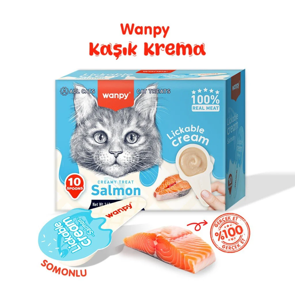 Wanpy Somonlu Kaşıklı Sıvı Kedi Ödül Maması 10*16 gr