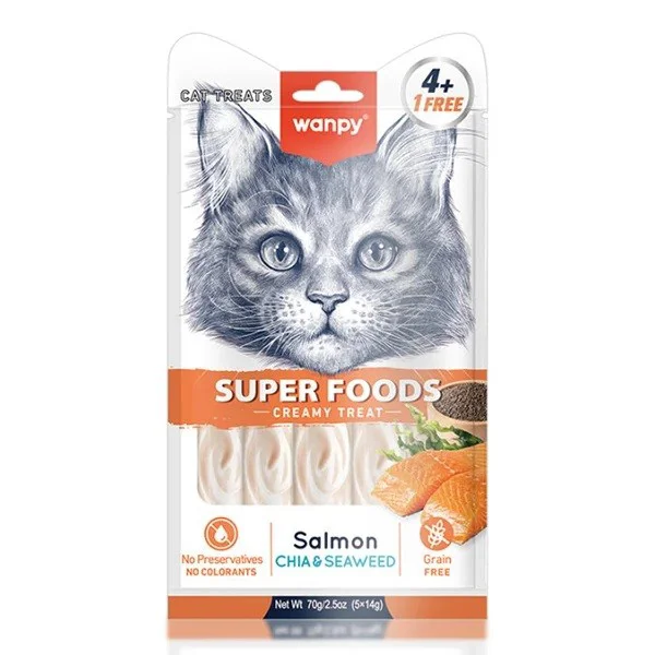 Wanpy Superfood Somonlu, Chia & Deniz Yosunlu Sıvı Kedi Ödül Mama