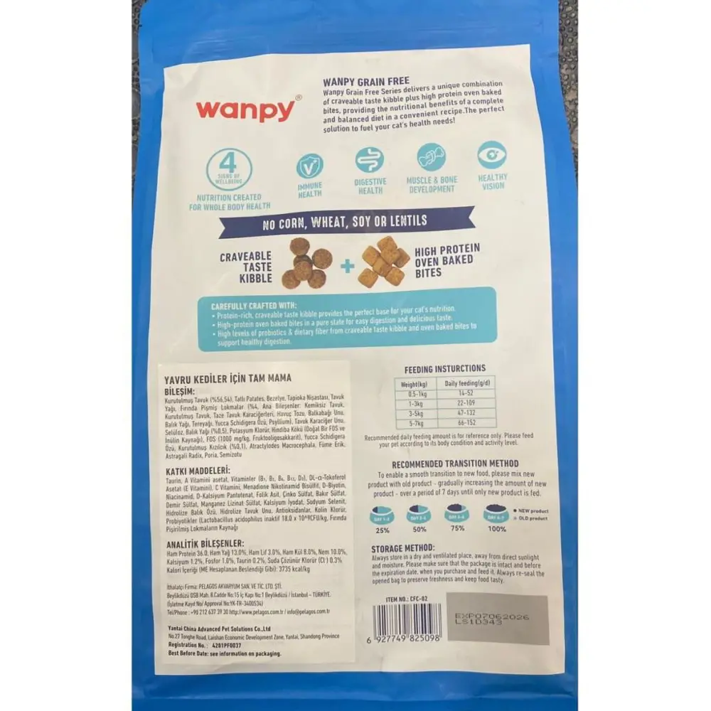 Wanpy Tahılsız Tavuklu Yavru Kedi Maması 1,5 kg