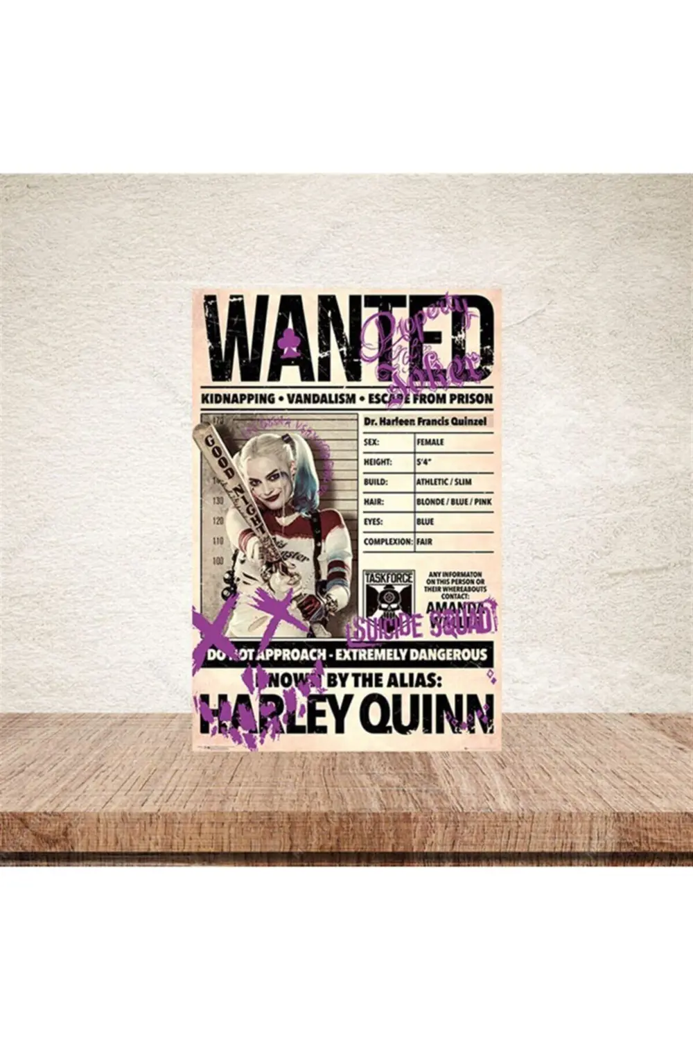 Wanted Harley Quinn 20-30 Cm Retro Ahşap Poster