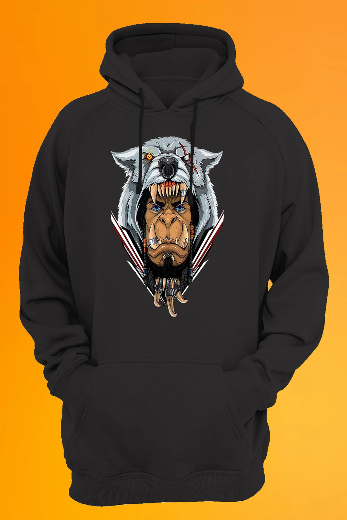 Warcraft Durotan Baskılı Kapüşonlu Sweatshirt