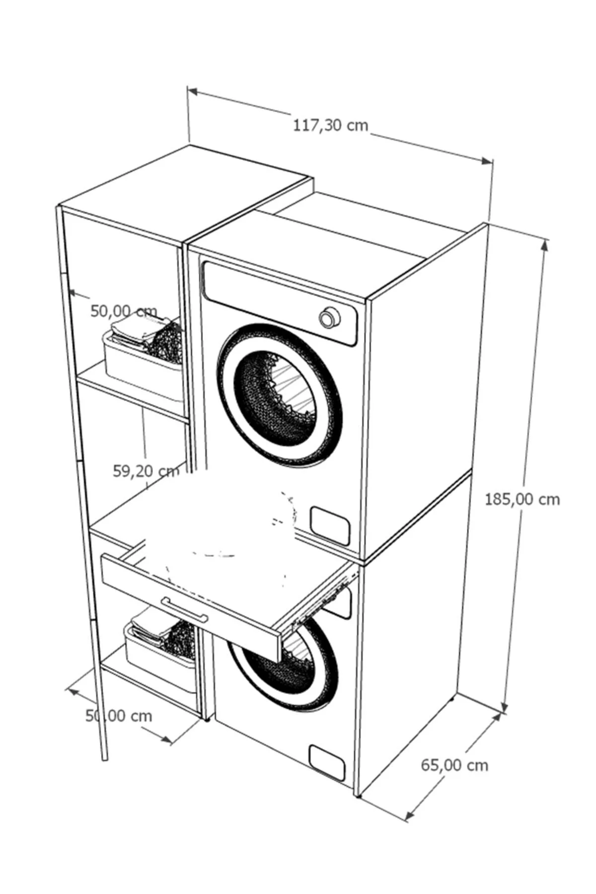 WashBox Banyo Kirli Sepetli Çamaşır Makinası Dolabı ve Kurutma Ma
