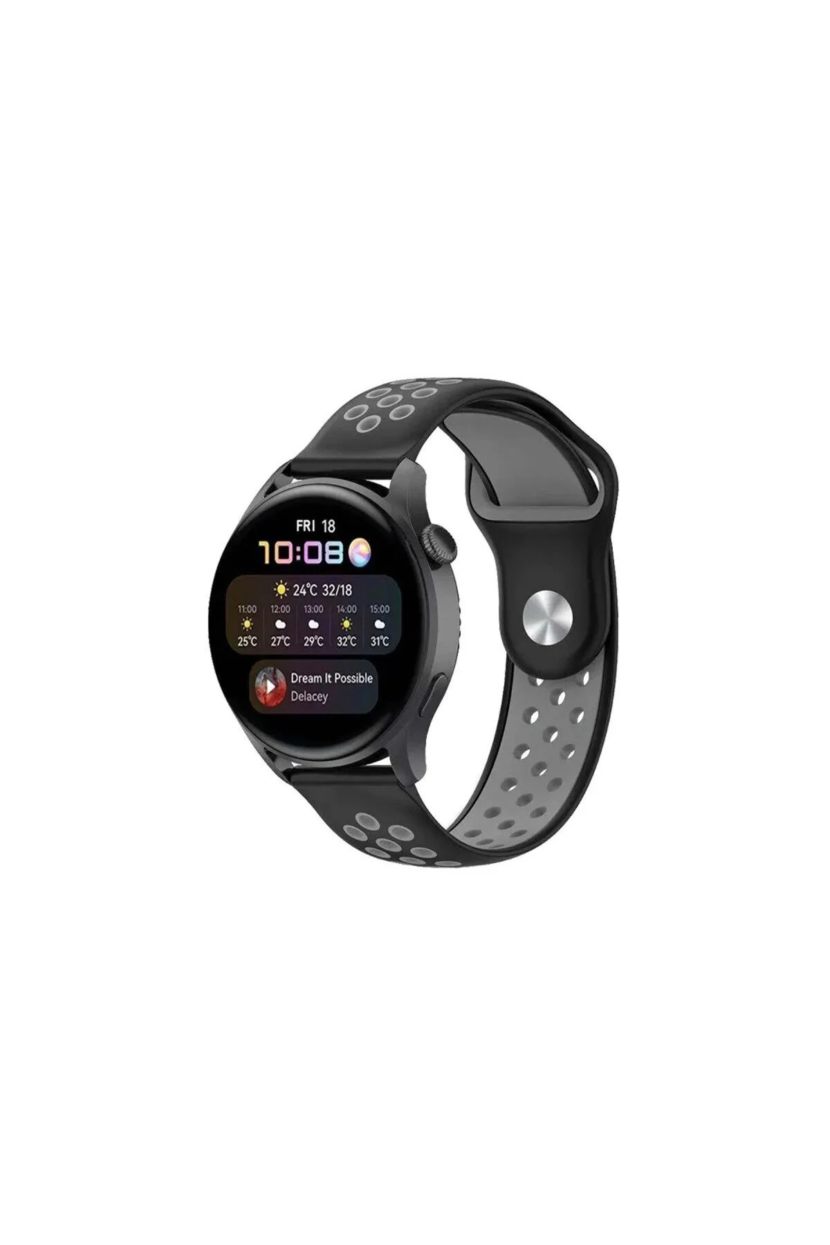 Watch 20Mm Spor Delikli Kordon - Siyah-Gri
