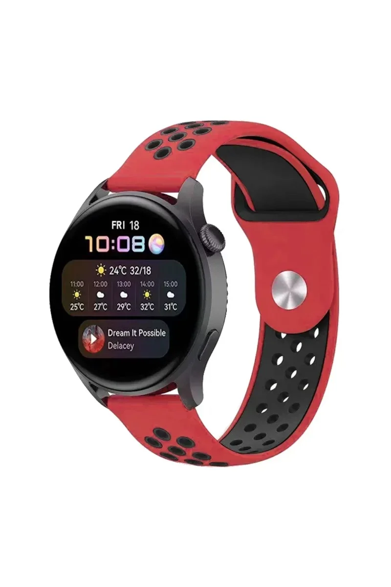 Watch 20mm Spor Delikli Kordon - Kırmızı-Siyah Watch 20mm Spor Delikli Kordon - Kırmızı-Siyah
