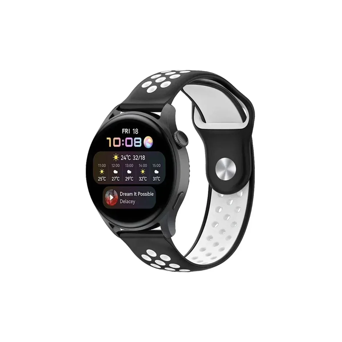 Watch 20mm Spor Delikli Kordon - Siyah-Beyaz
