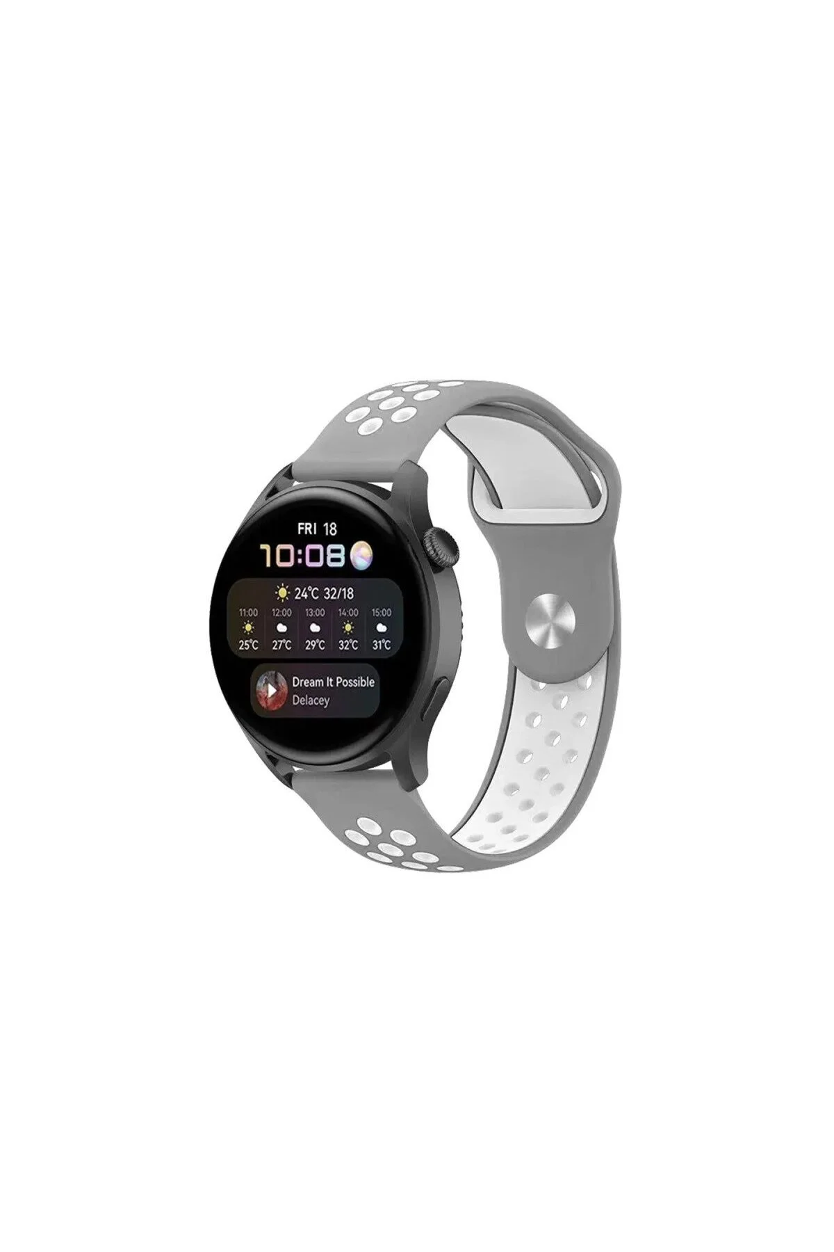 Watch 20Mm Spor Delikli Kordon - Gri-Beyaz