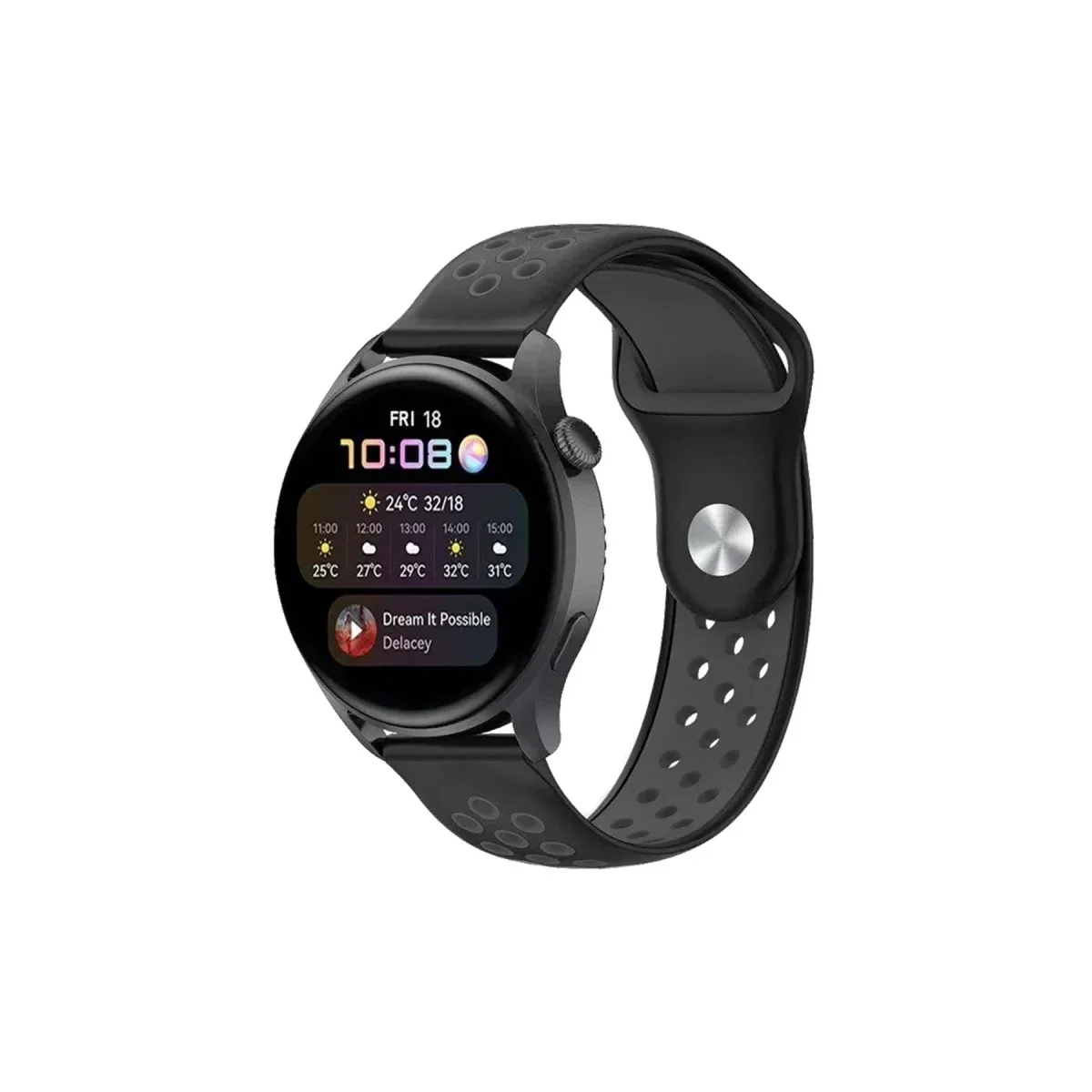 Watch 20mm Spor Delikli Kordon - Siyah-Füme