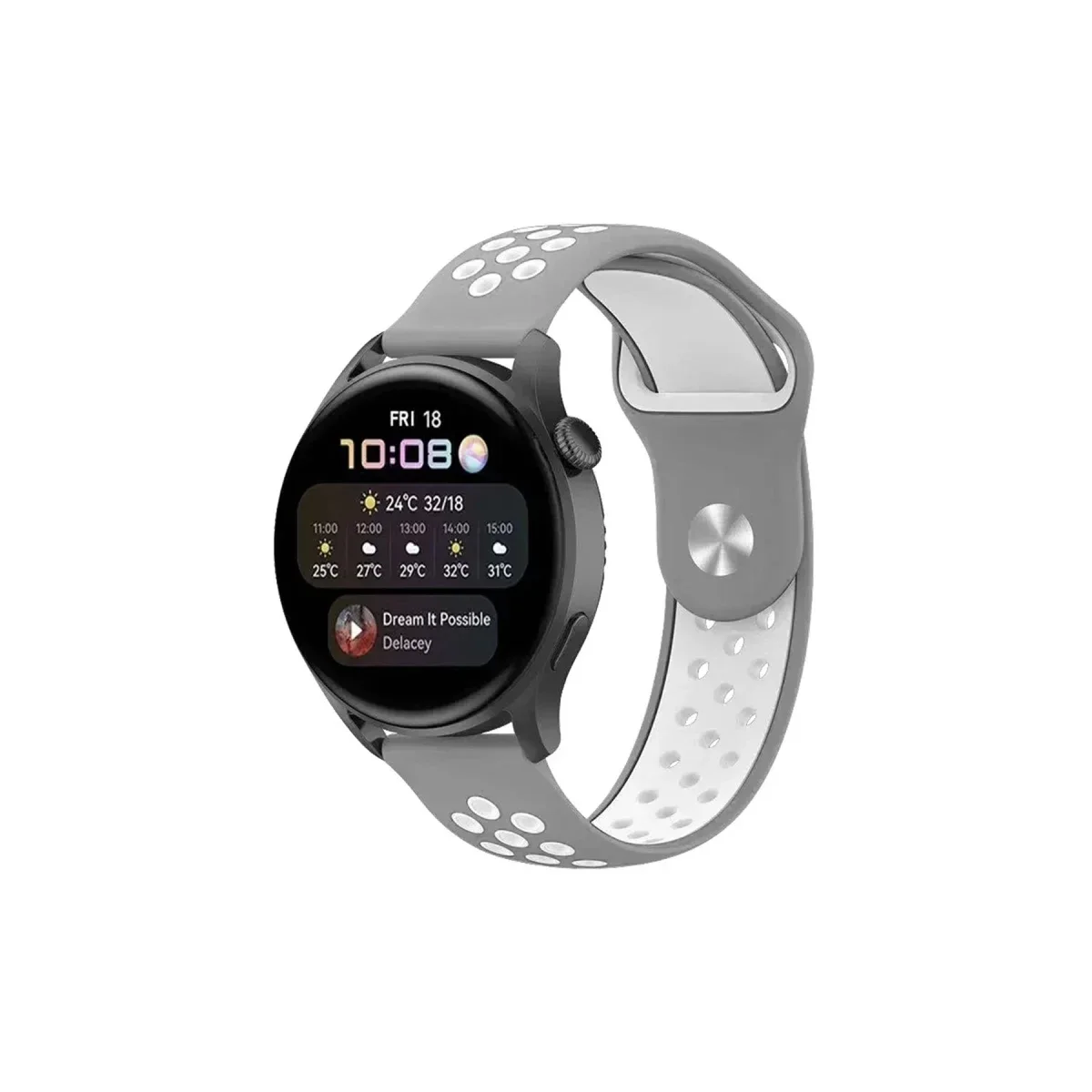 Watch 20mm Spor Delikli Kordon - Gri-Beyaz Watch 20mm Spor Delikli Kordon - Gri-Beyaz
