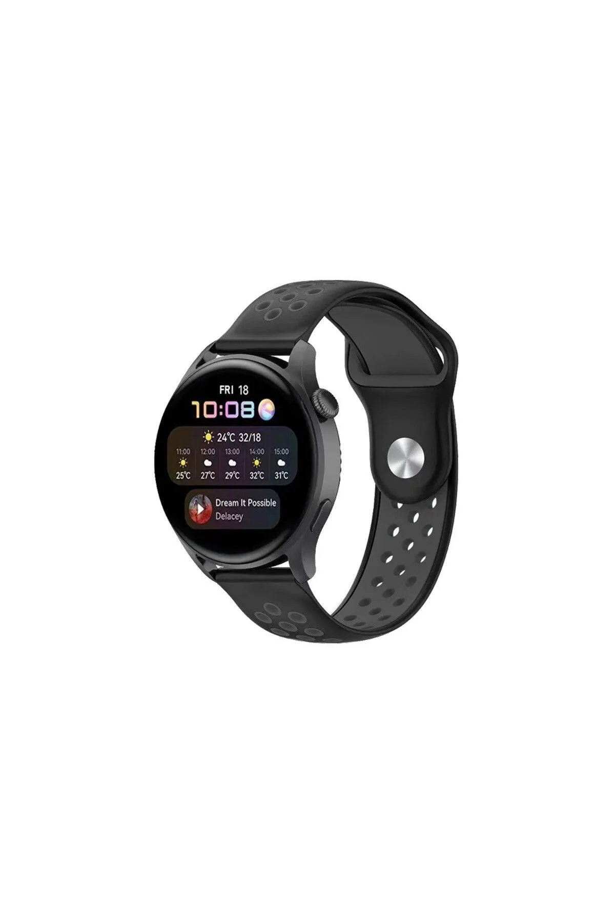 Watch 20Mm Spor Delikli Kordon - Siyah-Füme