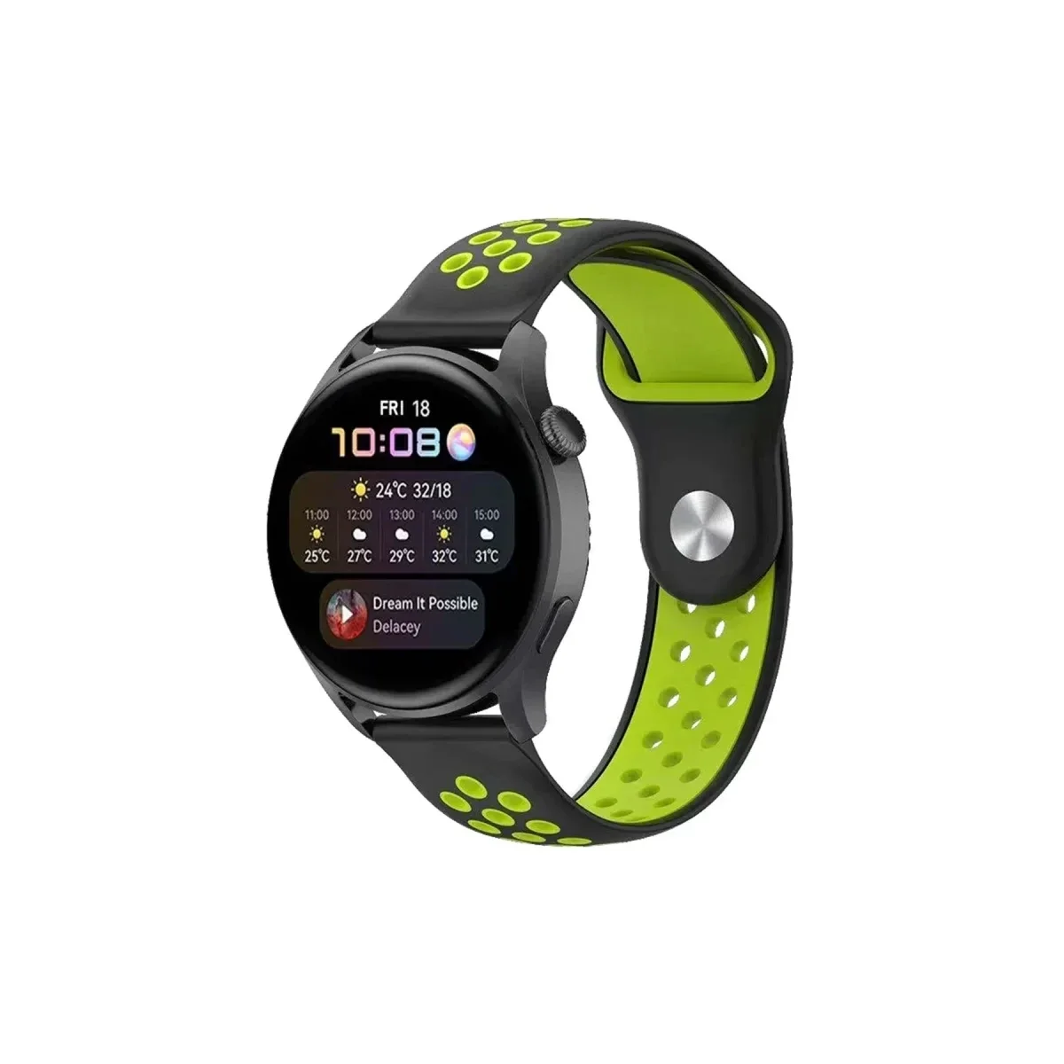 Watch 20mm Spor Delikli Kordon - Siyah-Yeşil Watch 20mm Spor Delikli Kordon - Siyah-Yeşil