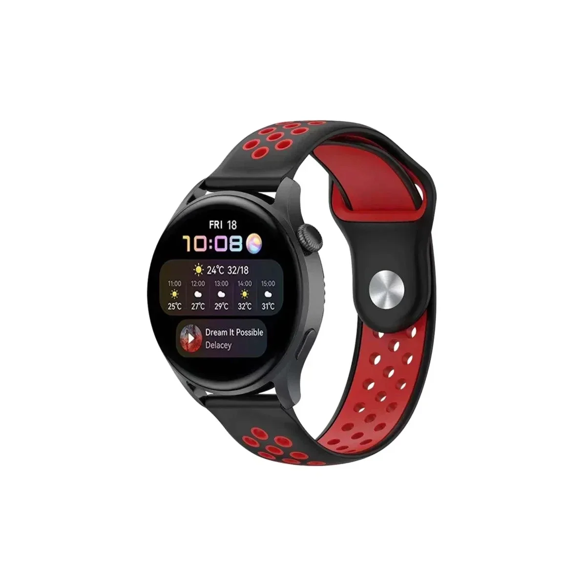 Watch 20mm Spor Delikli Kordon - Siyah-Kırmızı Fiyatı, Yorumları ve Özellikleri