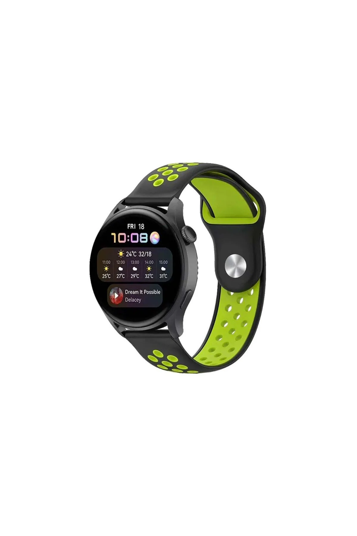 Watch 20Mm Spor Delikli Kordon - Siyah-Yeşil