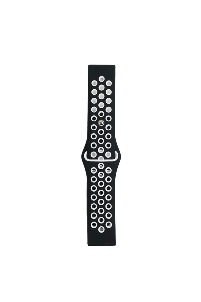 Watch 22mm Spor Delikli Kordon - Siyah-Beyaz