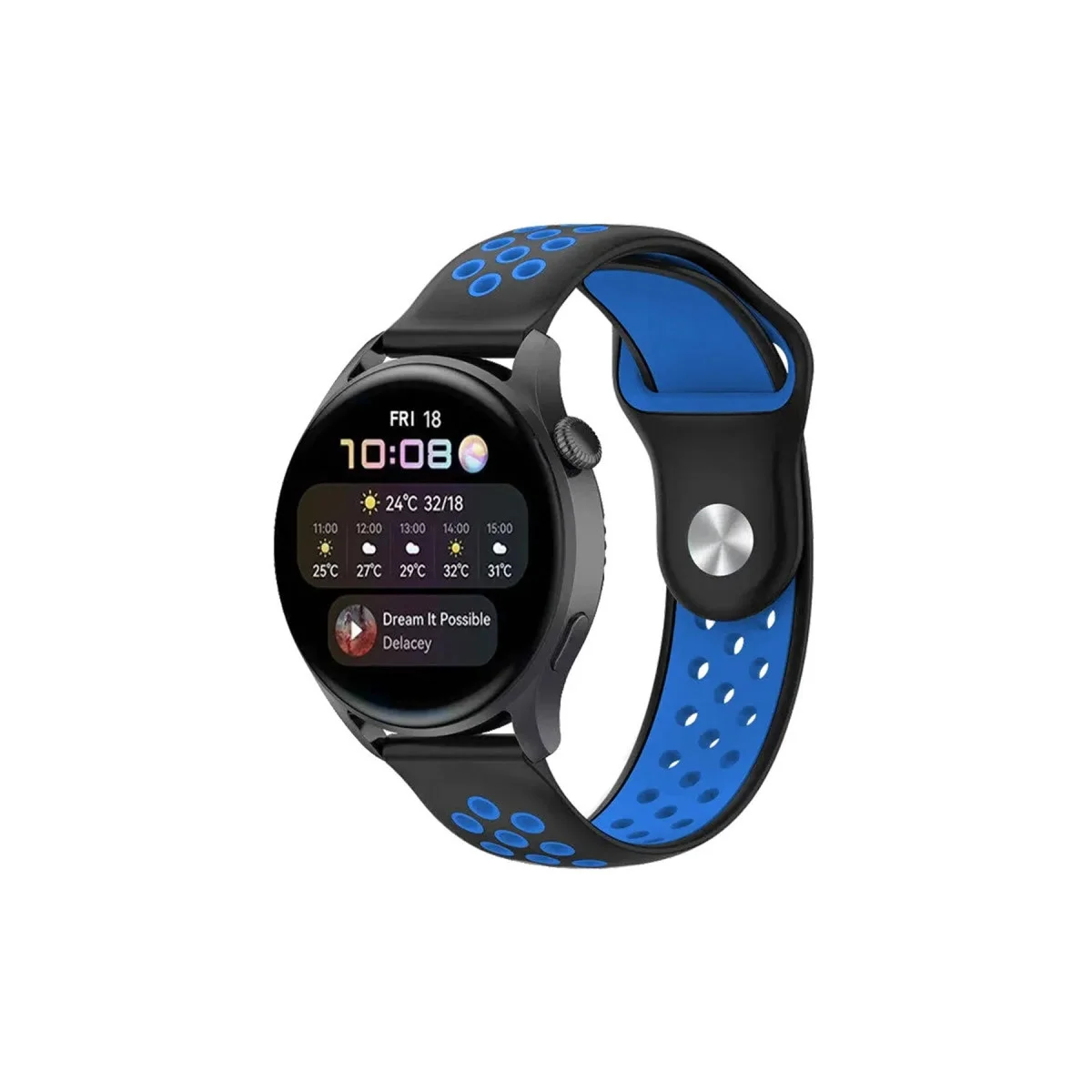Watch 22mm Spor Delikli Kordon - Siyah-mavi Watch 22mm Spor Delikli Kordon - Siyah-mavi