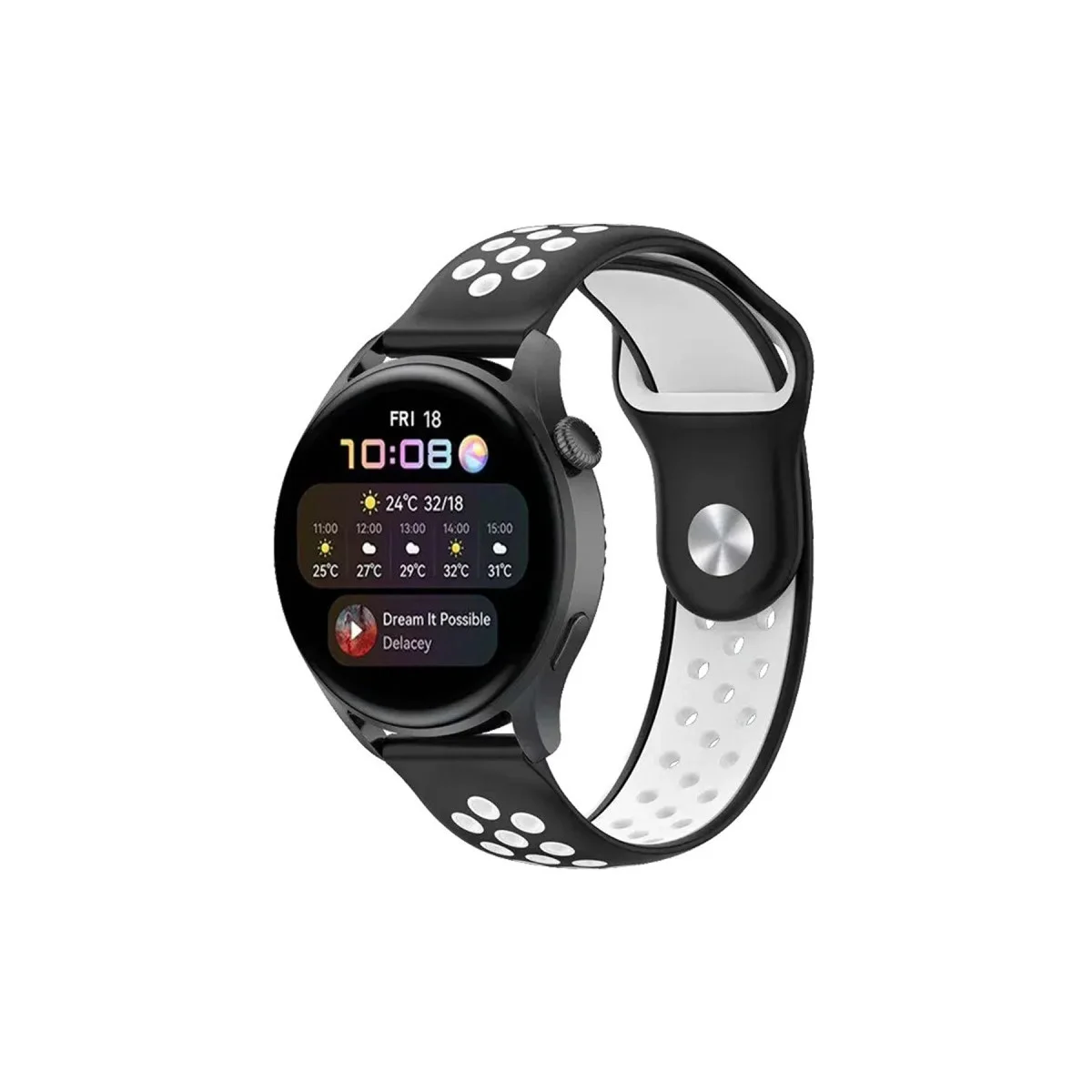 Watch 22mm Spor Delikli Kordon - Siyah-beyaz Watch 22mm Spor Delikli Kordon - Siyah-beyaz