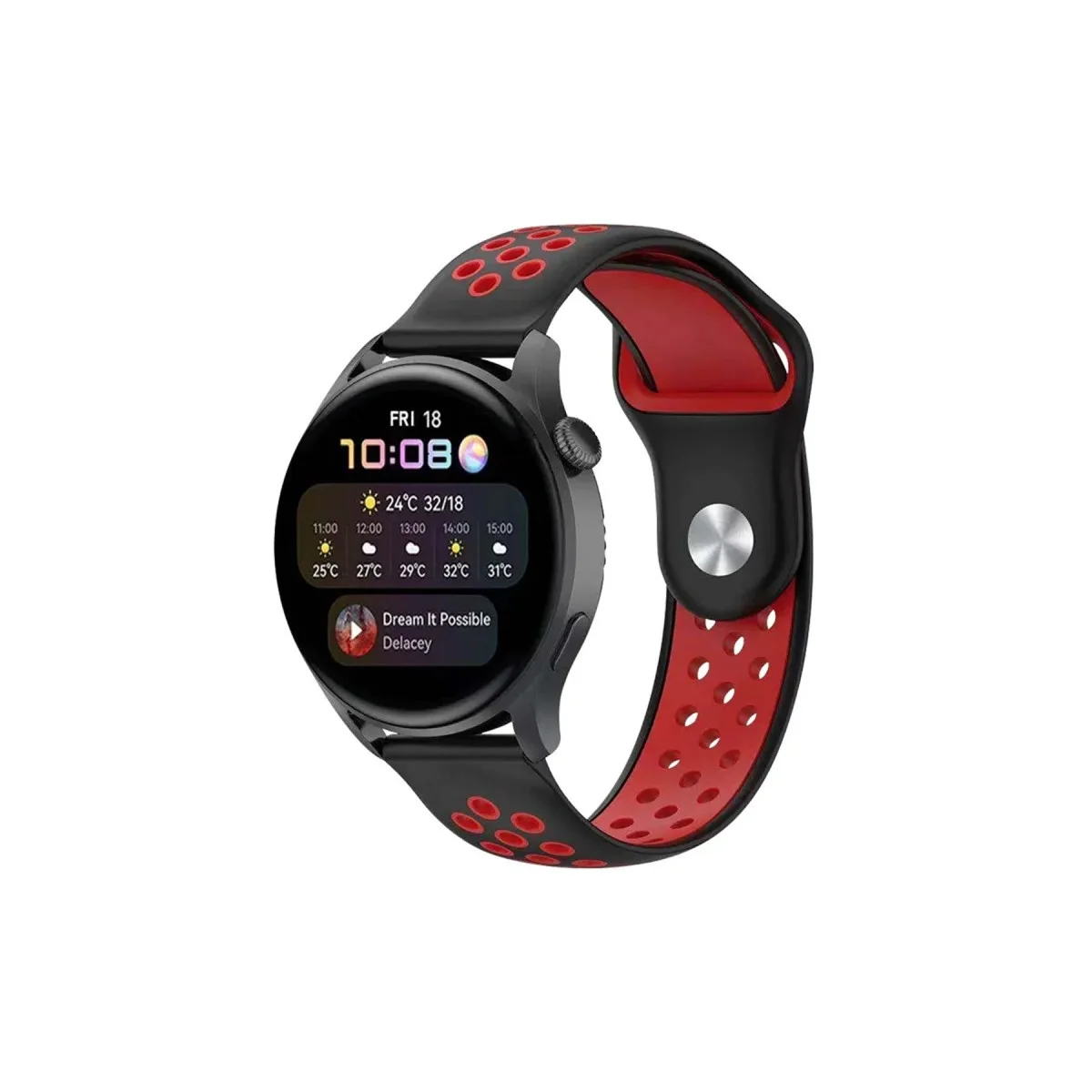 Watch 22mm Spor Delikli Kordon - Siyah-kırmızı Watch 22mm Spor Delikli Kordon - Siyah-kırmızı